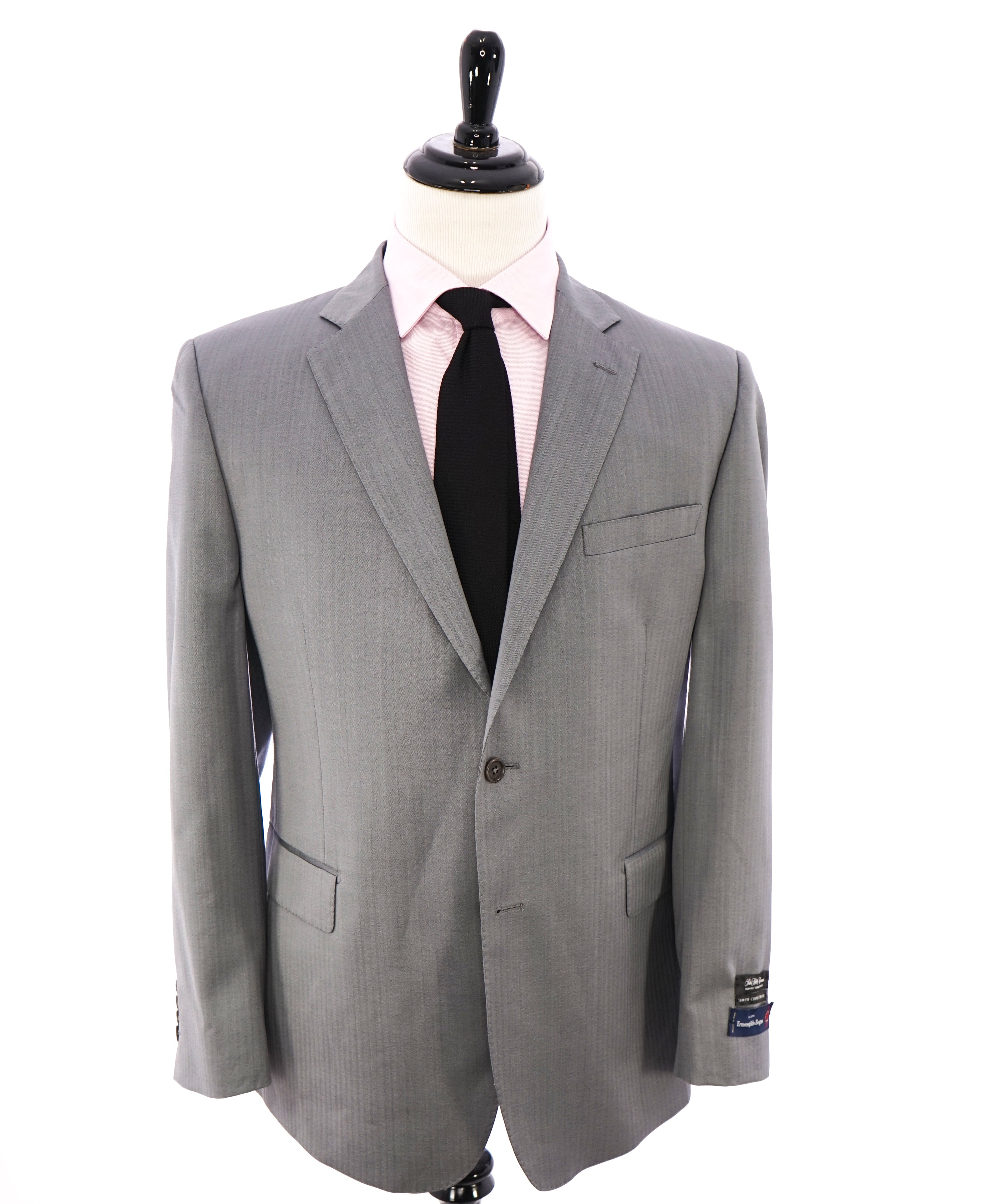 SAKS FIFTH AVENUE / ERMENEGILDO ZEGNA- Slim Fit Gray Herringbone Blazer- 44R