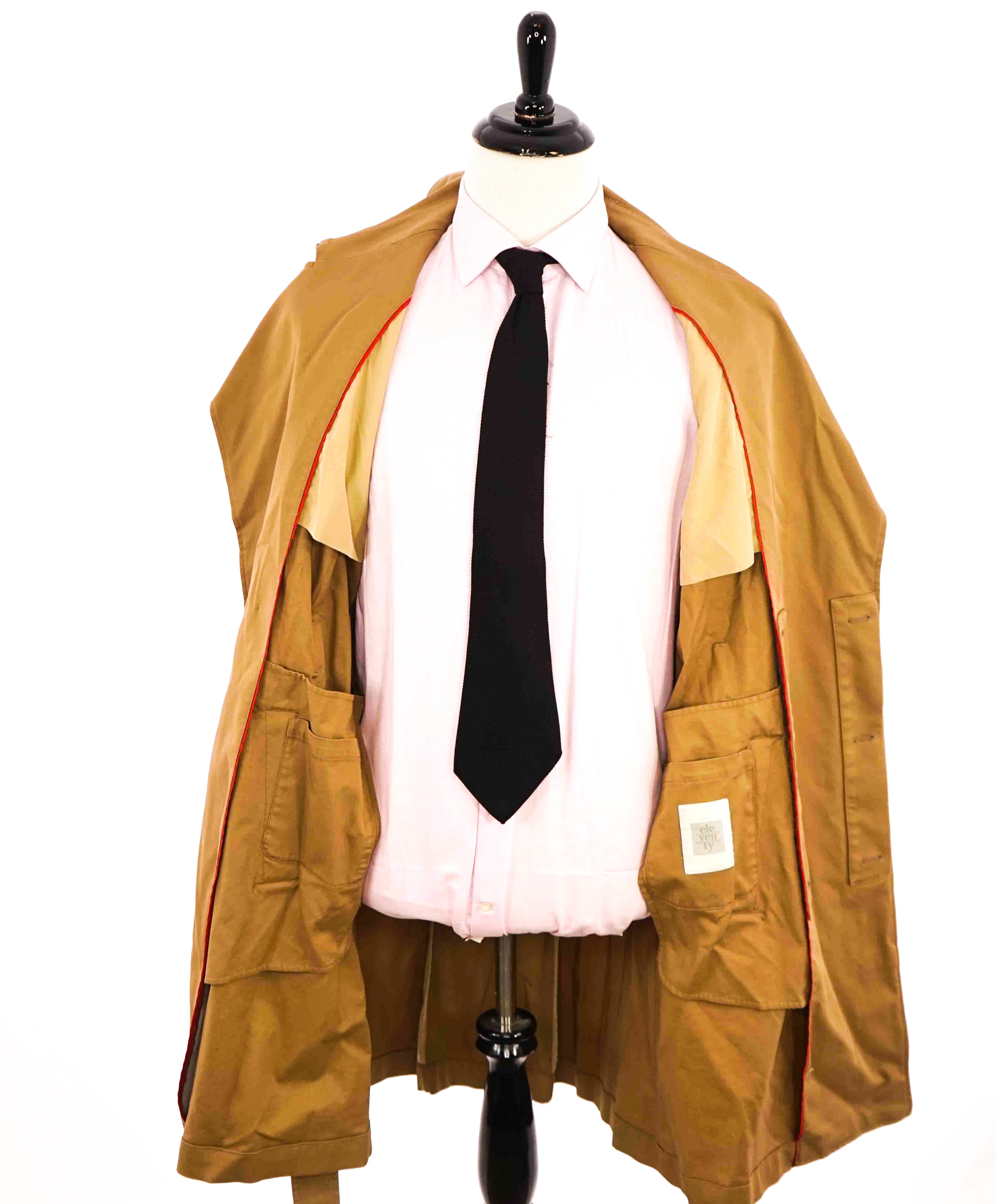 $1,495 ELEVENTY - Camel Trench Coat Jacket In Cotton With Belt Coat- 40 (50EU)