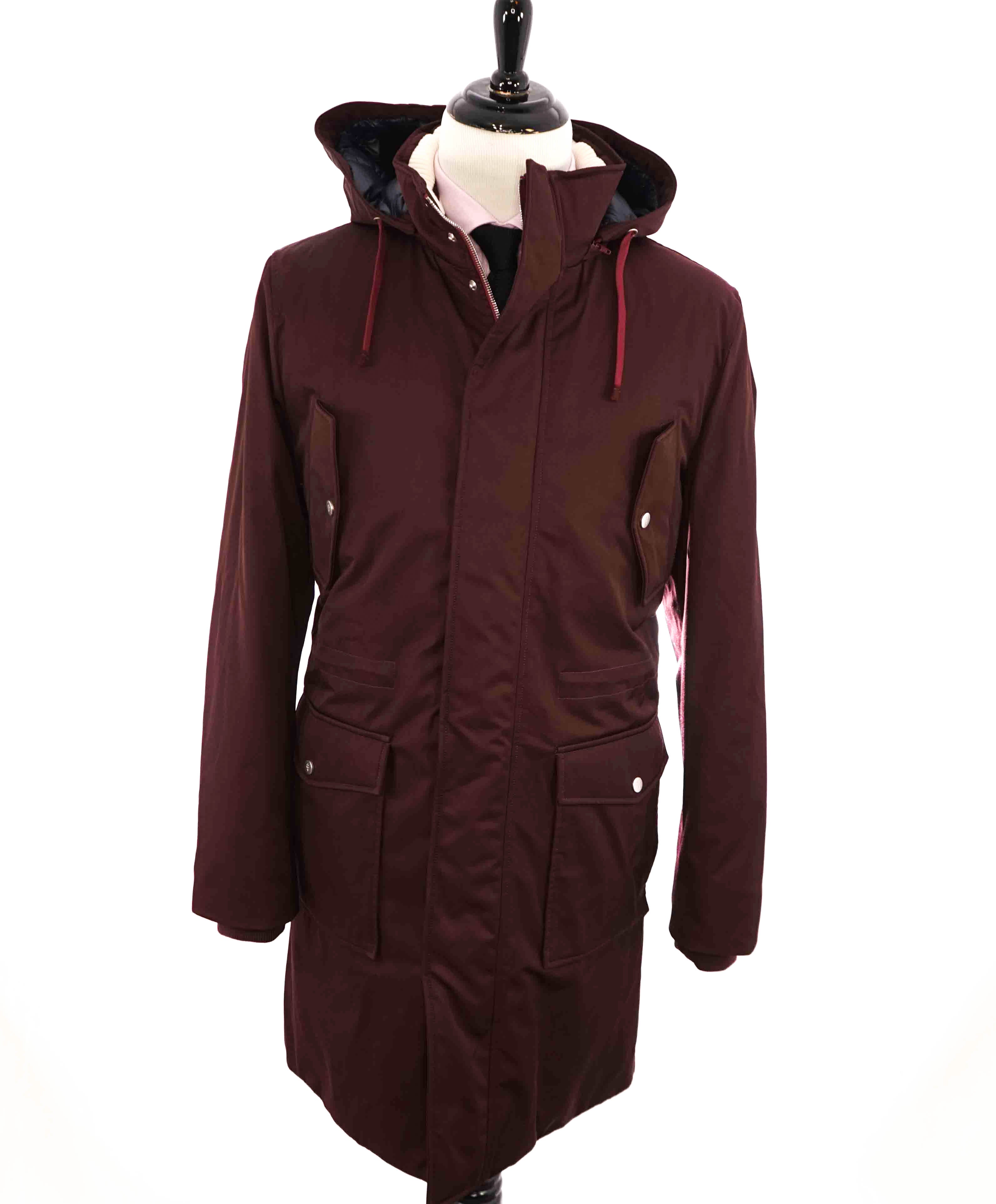 $2,495 ELEVENTY - Burgundy Padded Hooded PARKA Water Resistant Coat- 42 Large