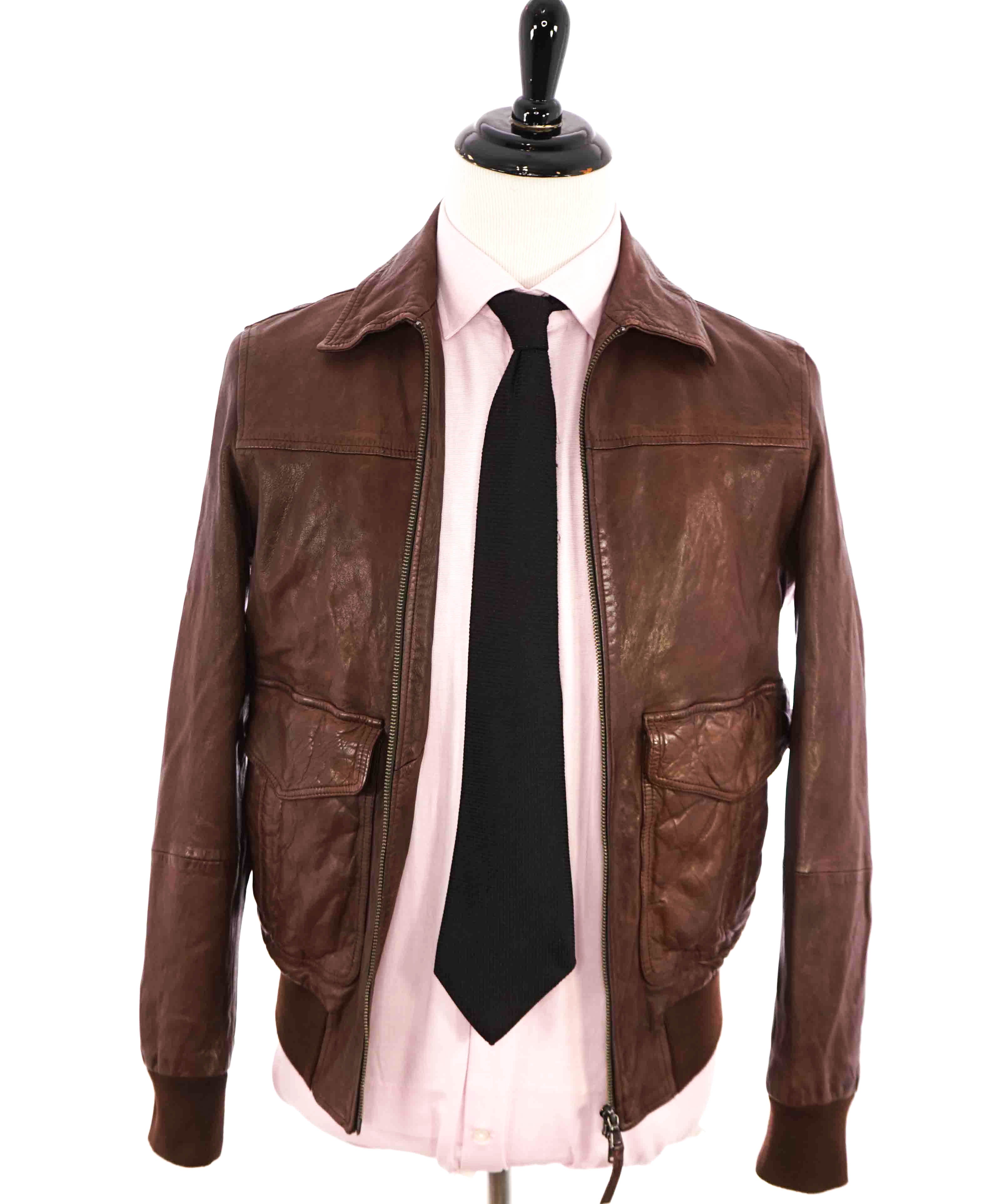 $1,495 ELEVENTY - Distressed LEATHER Aviator/Bomber Jacket (Brunello Cucinelli)- 40US M