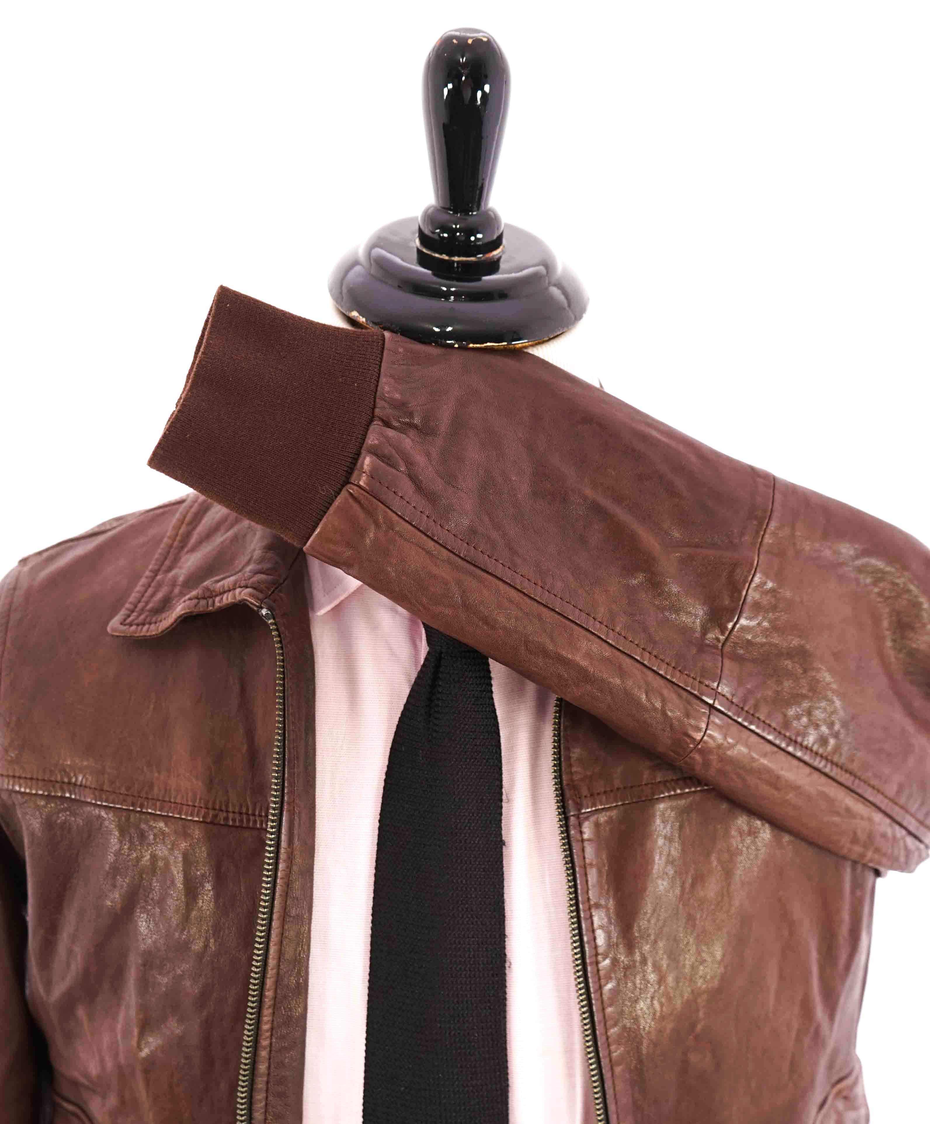 $1,495 ELEVENTY - Distressed LEATHER Aviator/Bomber Jacket (Brunello Cucinelli)- 40US M