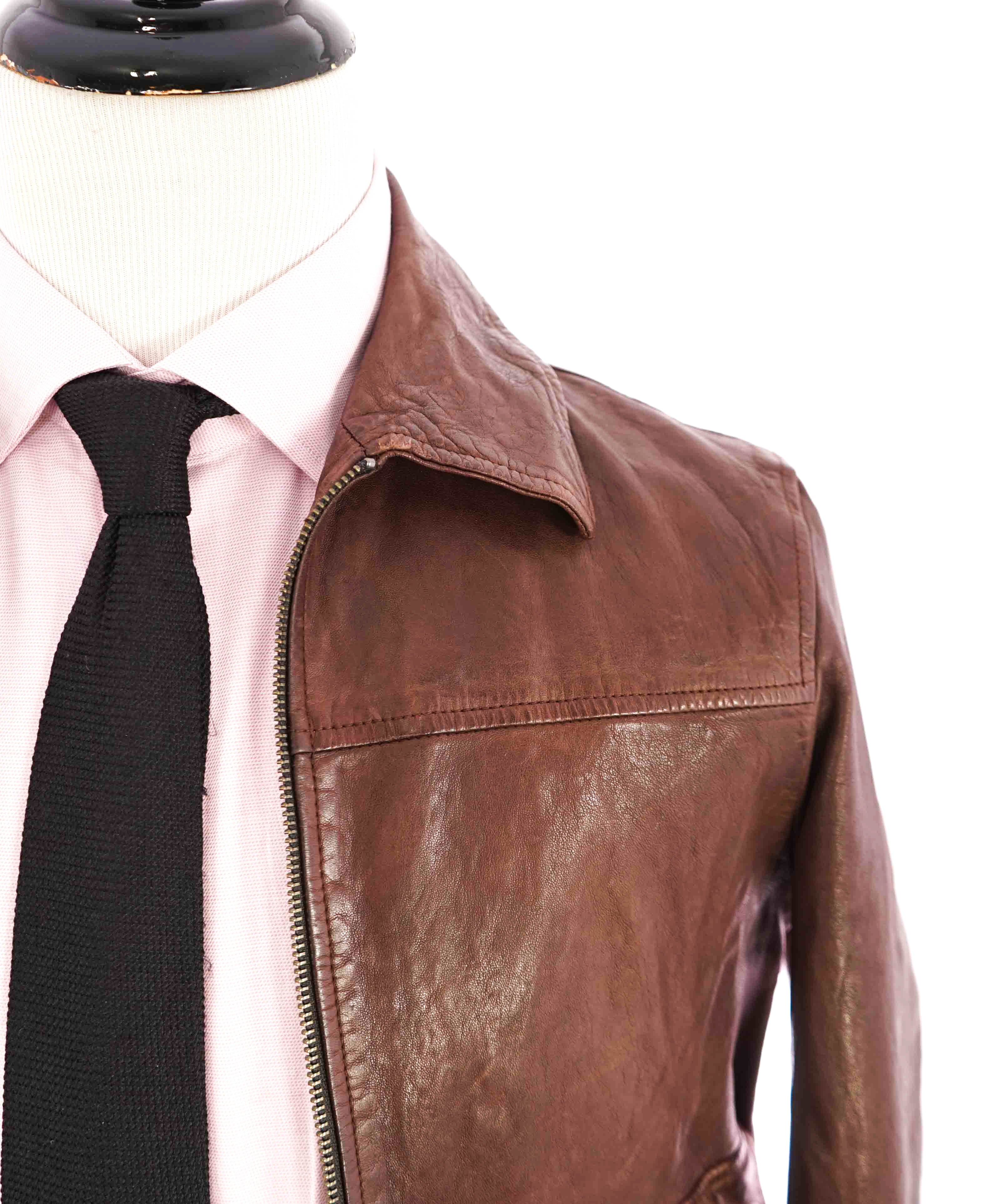 $1,495 ELEVENTY - Distressed LEATHER Aviator/Bomber Jacket (Brunello Cucinelli)- 40US M