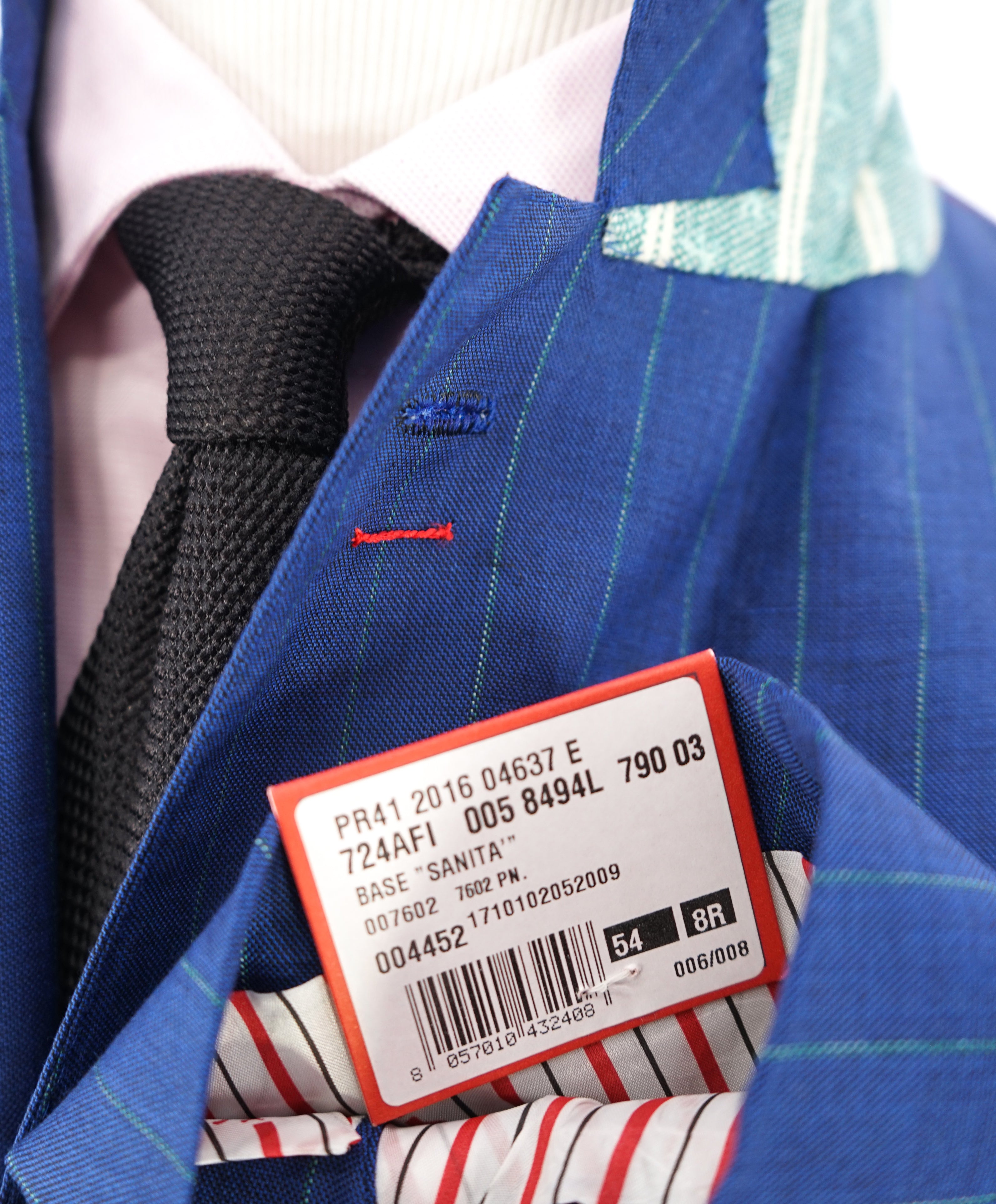 ISAIA - "160's SARTORIA 2PLY" Logo Cobalt Blue & Mint Green LOGO Blazer - 44R