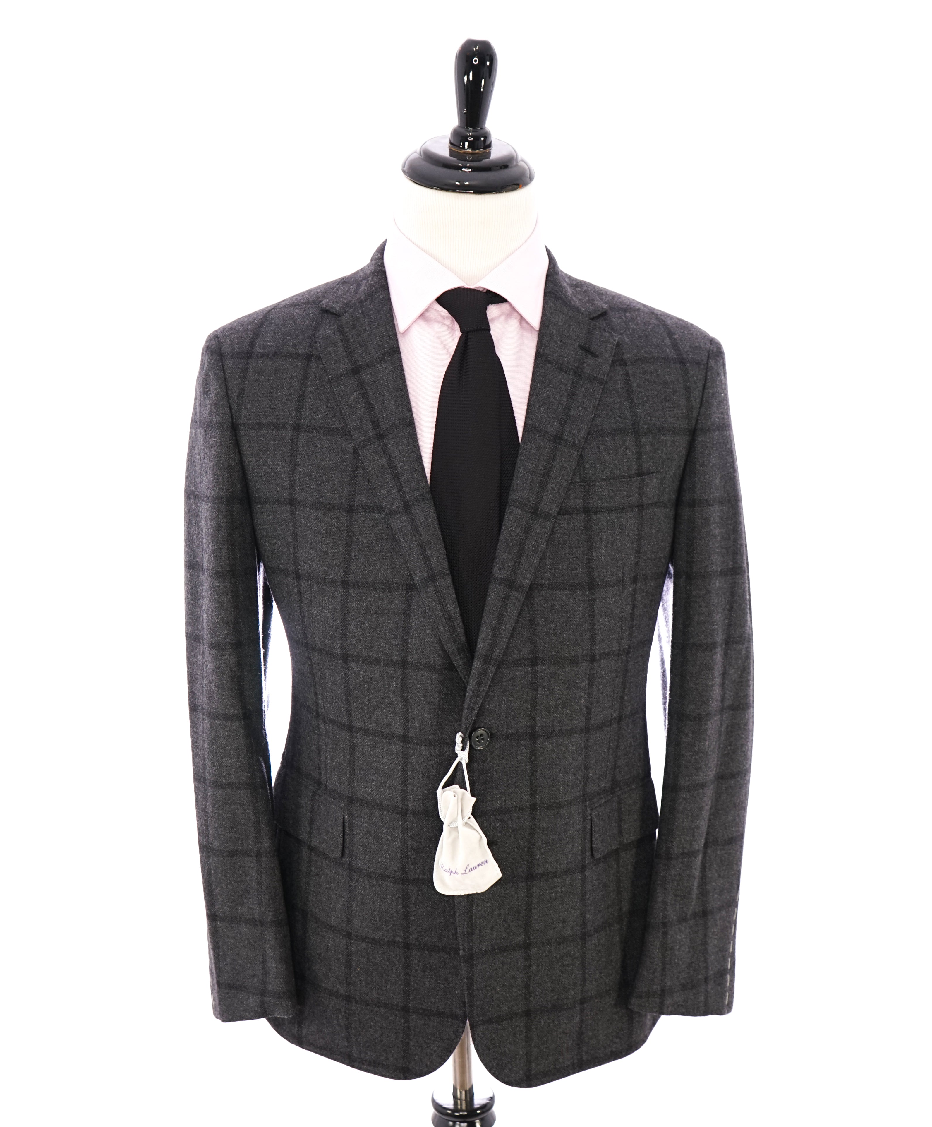 RALPH LAUREN PURPLE LABEL - CASHMERE Gray Windowpane Semi-Lined Blazer - 42R