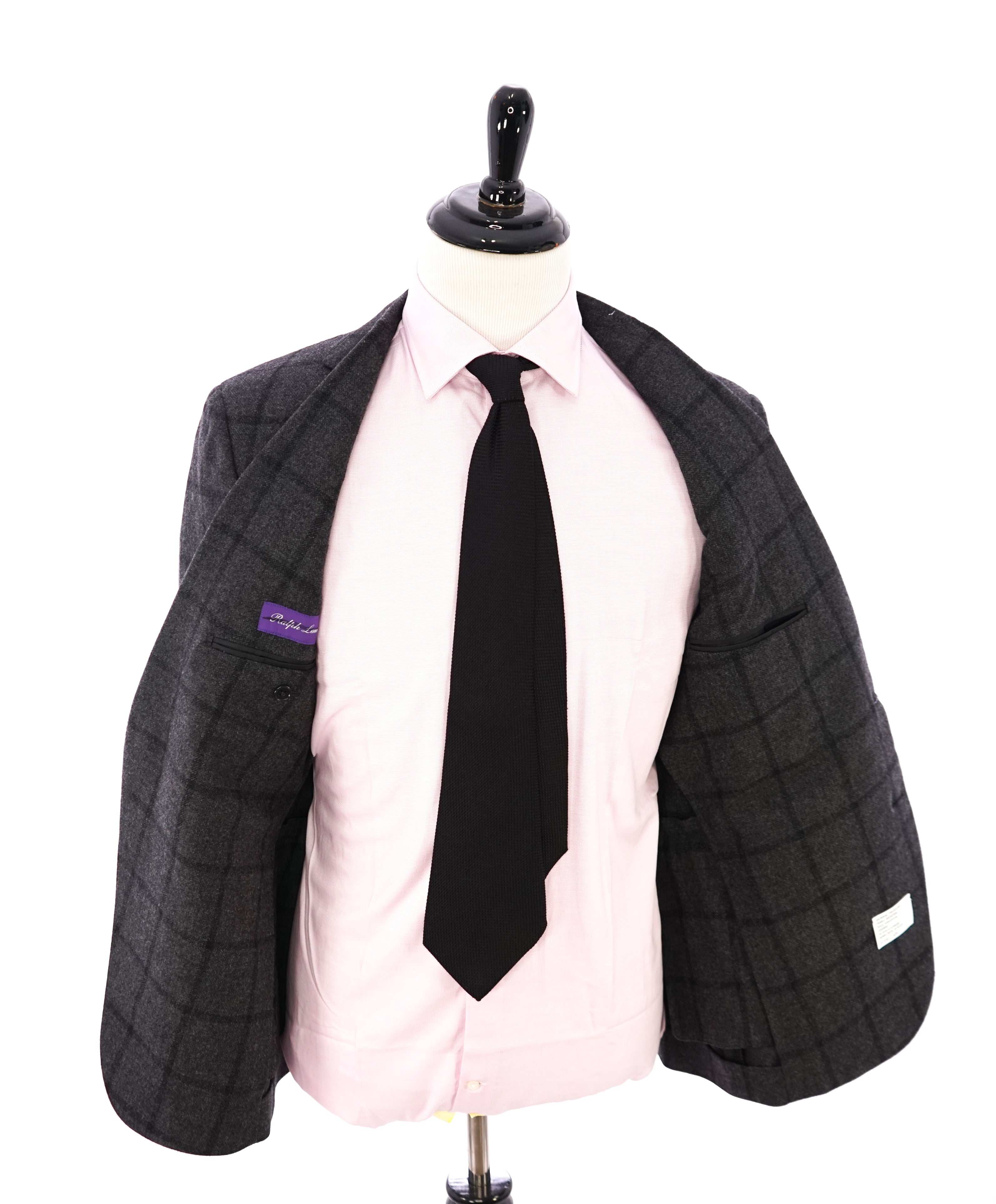 RALPH LAUREN PURPLE LABEL - CASHMERE Gray Windowpane Semi-Lined Blazer - 42R