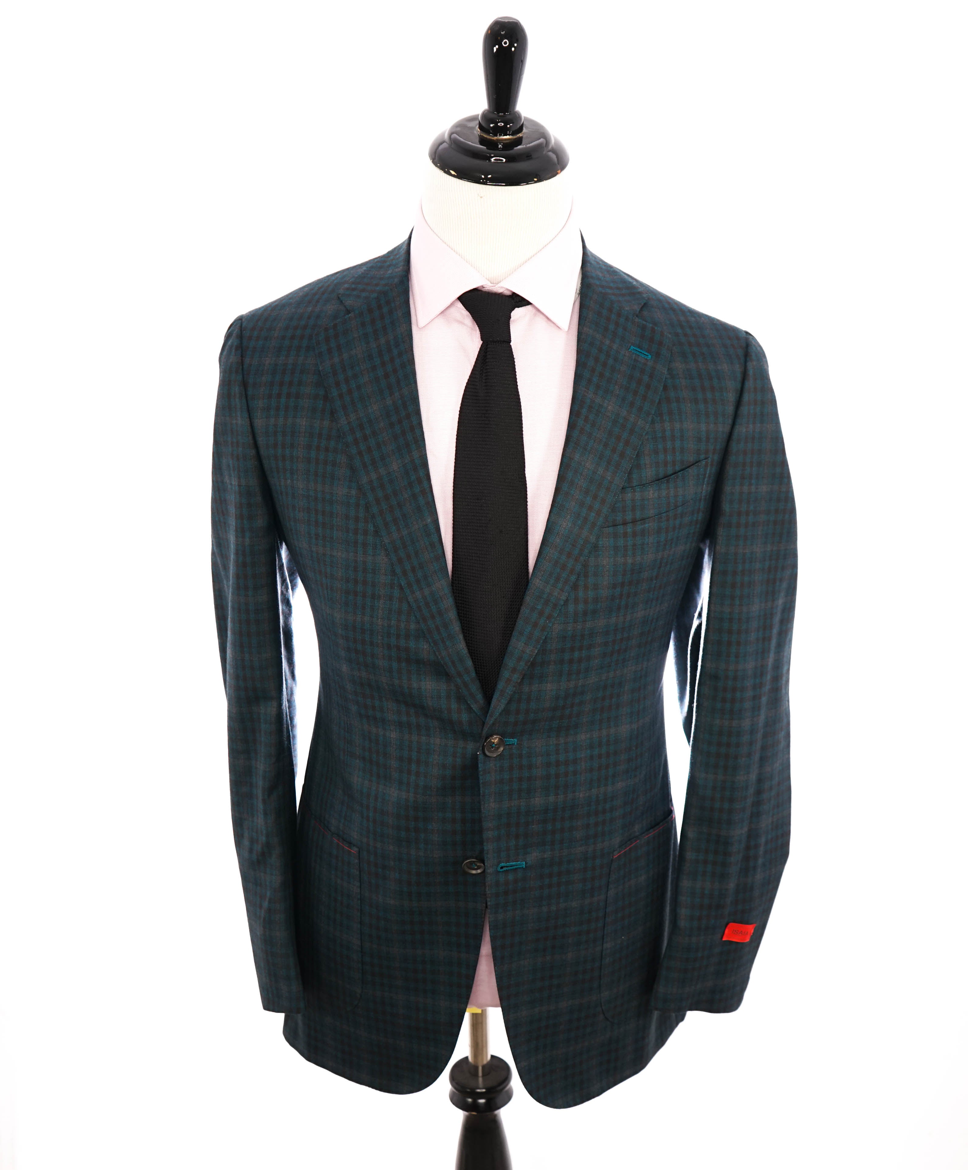 ISAIA - Green "Teal/Brown" Bold Check Plaid "Delain Select" Blazer W LOGO- 42L