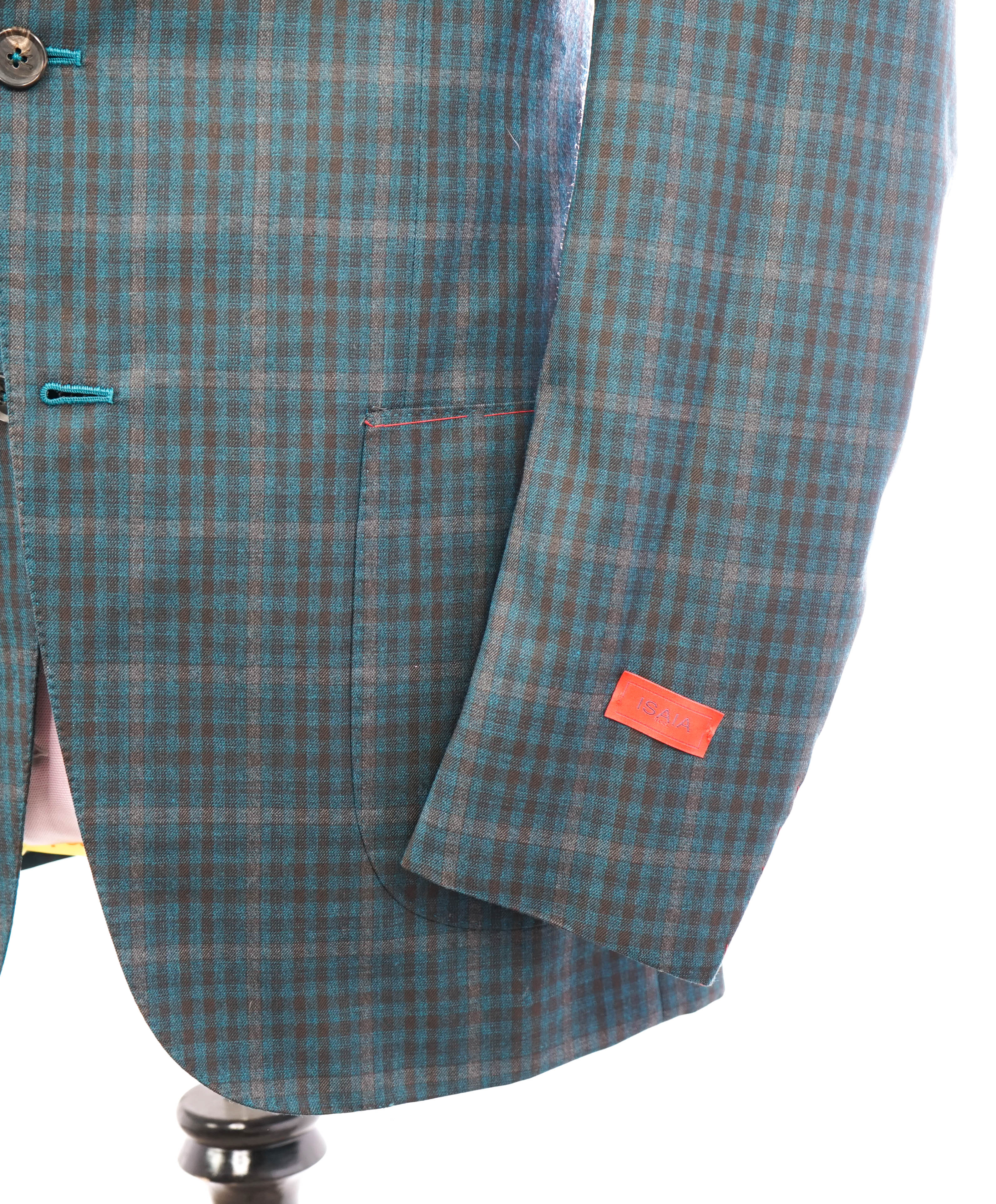 ISAIA - Green "Teal/Brown" Bold Check Plaid "Delain Select" Blazer W LOGO- 42L