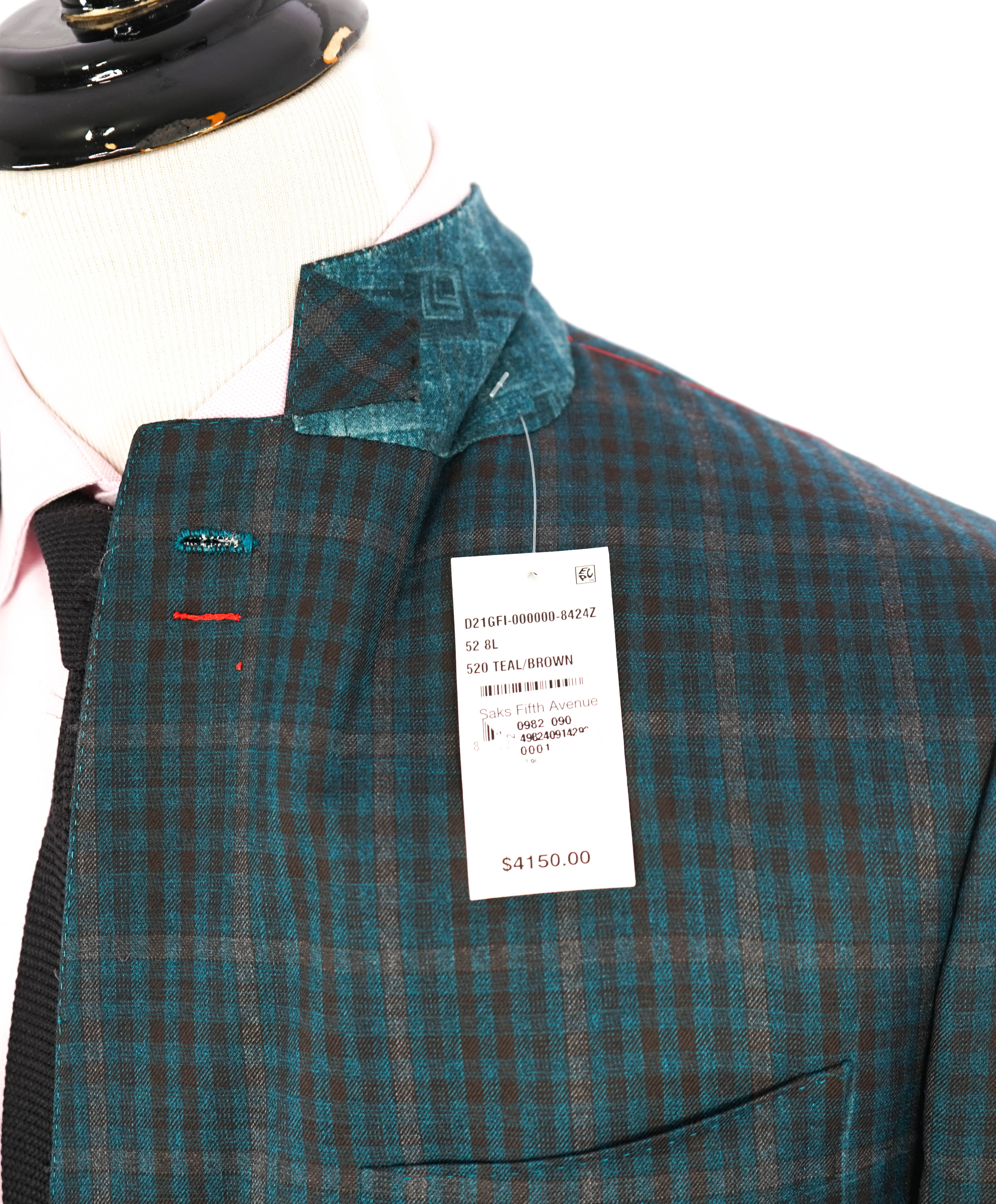 ISAIA - Green "Teal/Brown" Bold Check Plaid "Delain Select" Blazer W LOGO- 42L