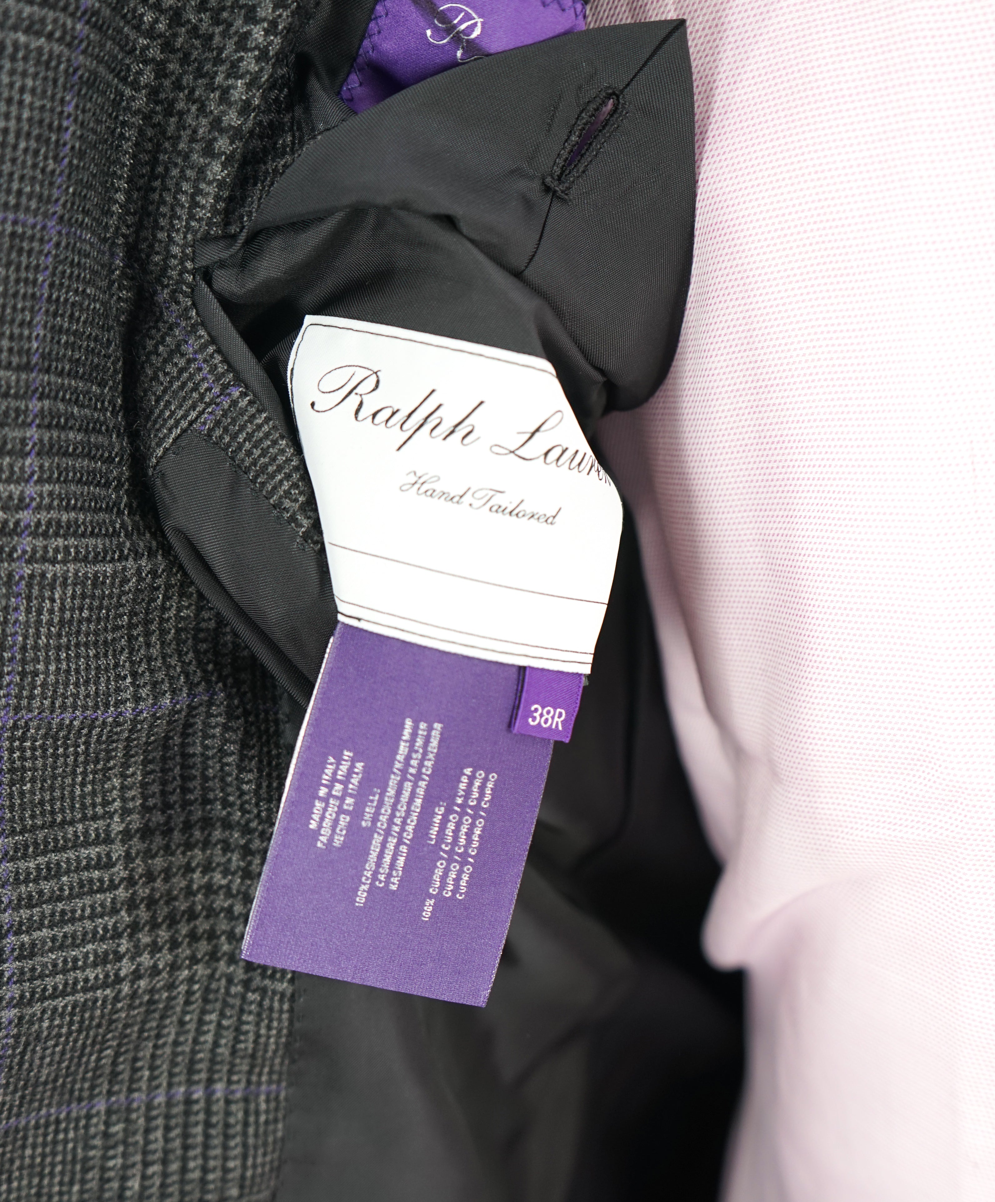 RALPH LAUREN PURPLE LABEL - PURE CASHMERE Royal Plaid Gray & Purple - 38R