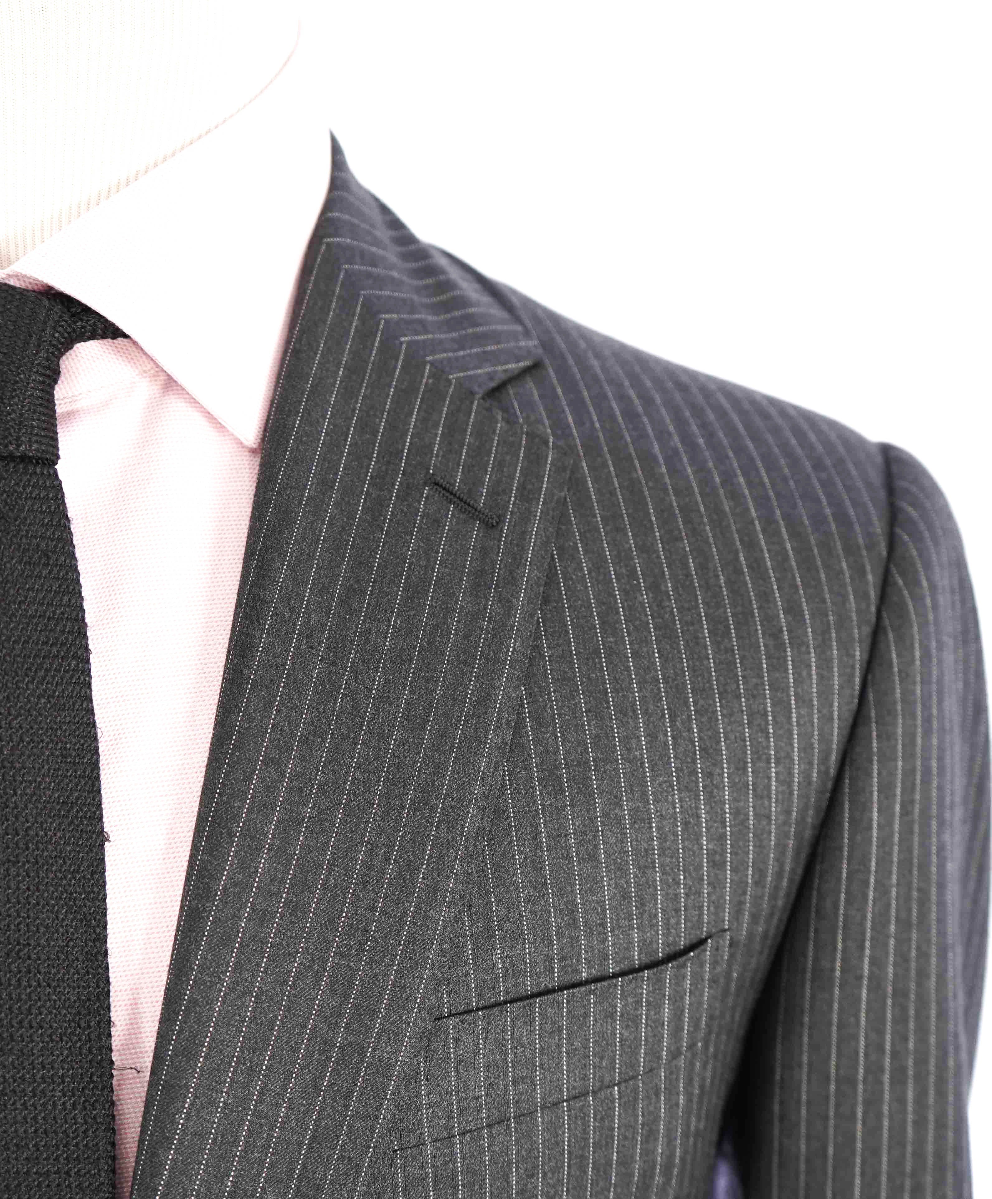 $1,595 RALPH LAUREN BLACK LABEL - Charcoal Ivory Stripe Wool Blazer - 44L