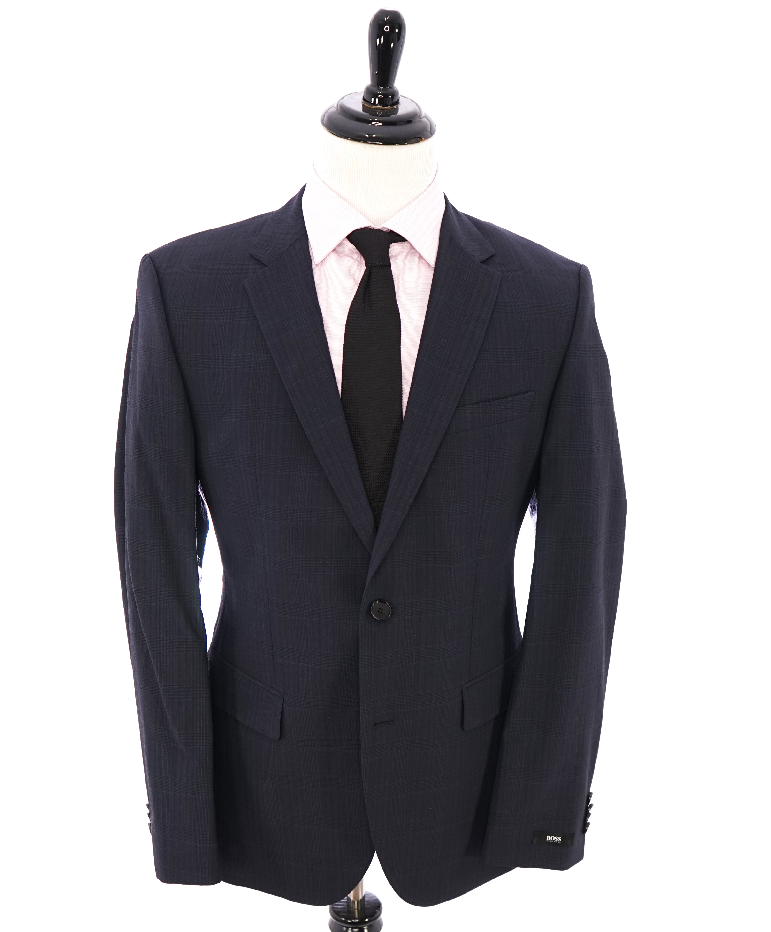 HUGO BOSS - Textured Raised Tonal Check "Stretch" Navy Plaid Blazer - 40R