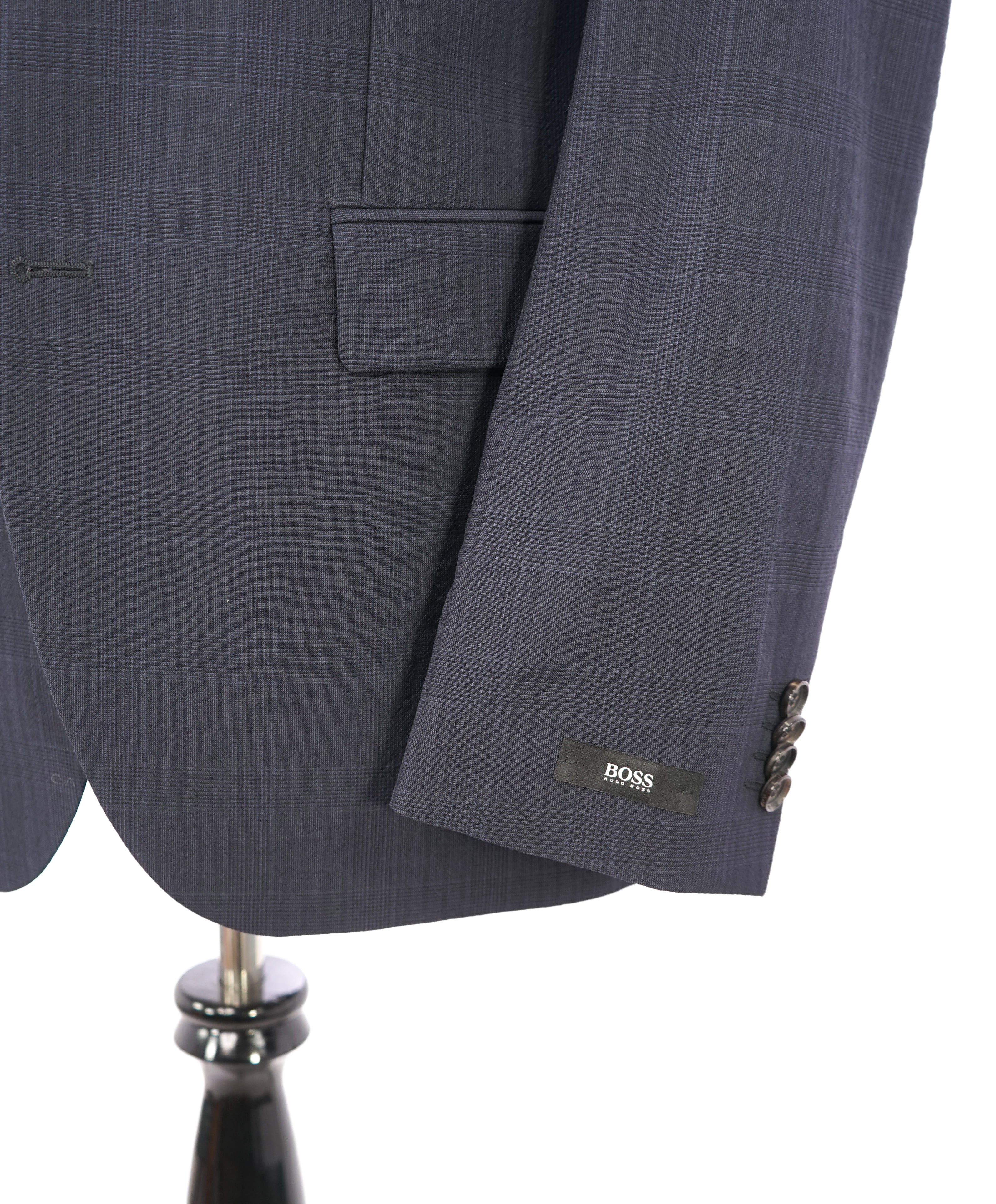 HUGO BOSS - Textured Raised Tonal Check "Stretch" Navy Plaid Blazer - 40R