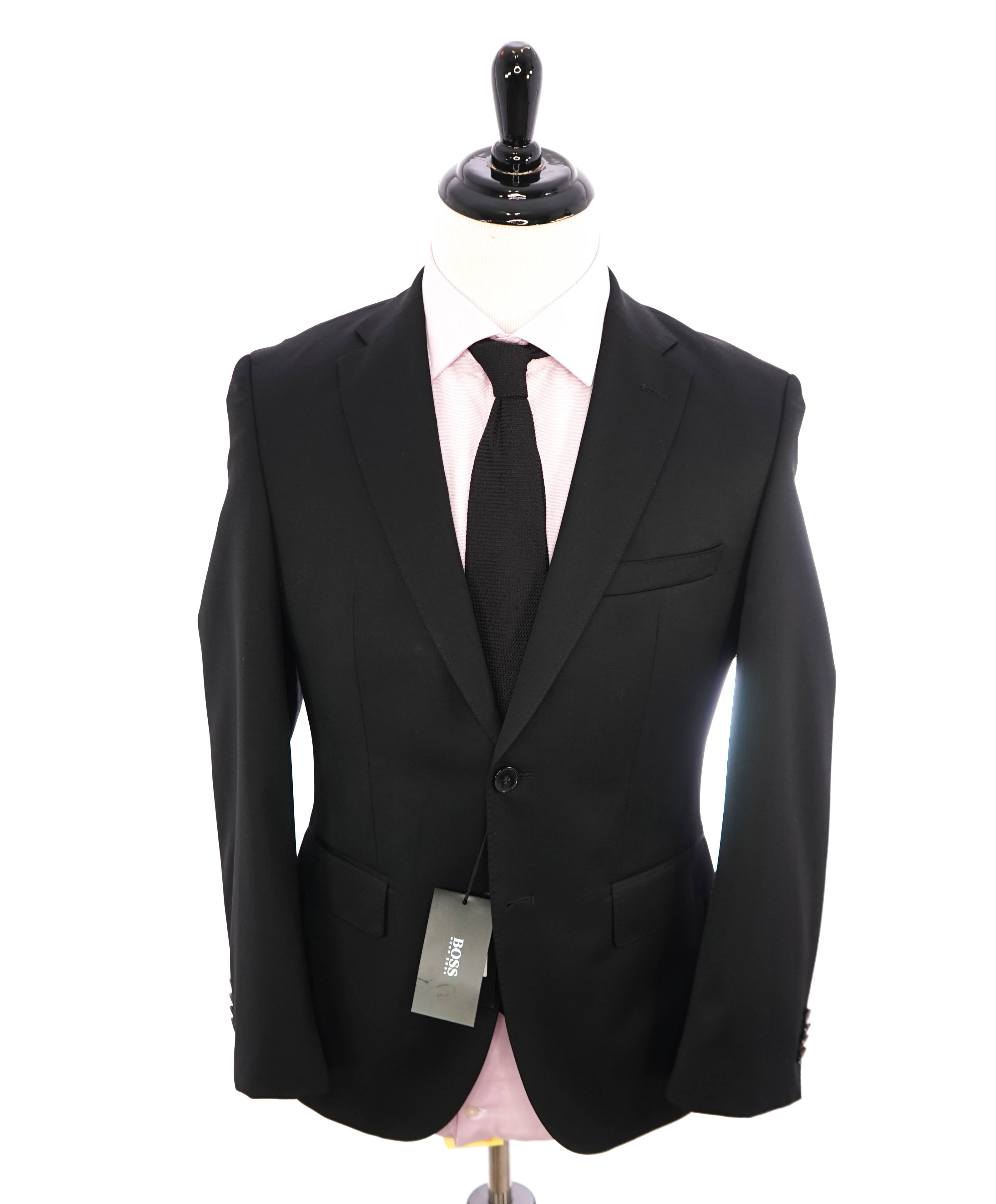 HUGO BOSS - "REDA Super100" Solid Black Notch Lapel Suit - 40R