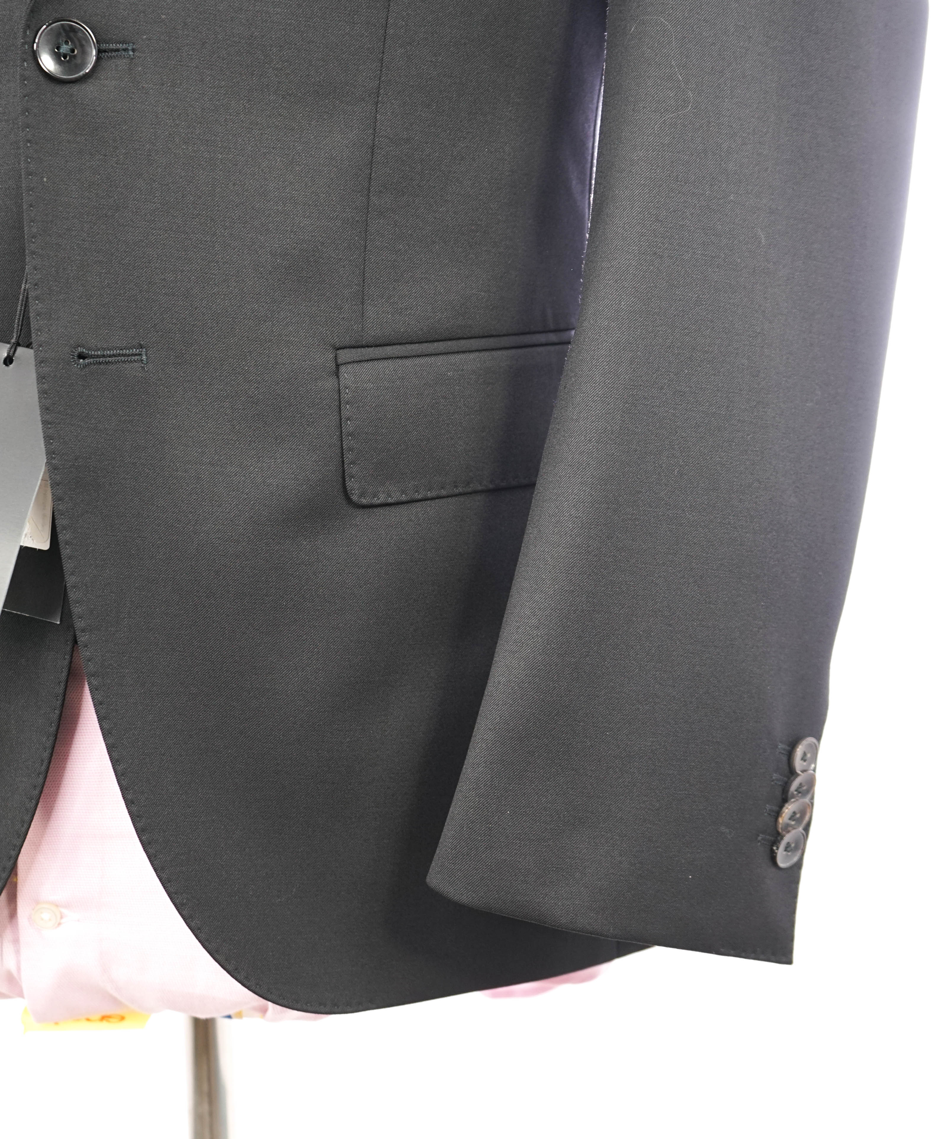 HUGO BOSS - "REDA Super100" Solid Black Notch Lapel Suit - 40R