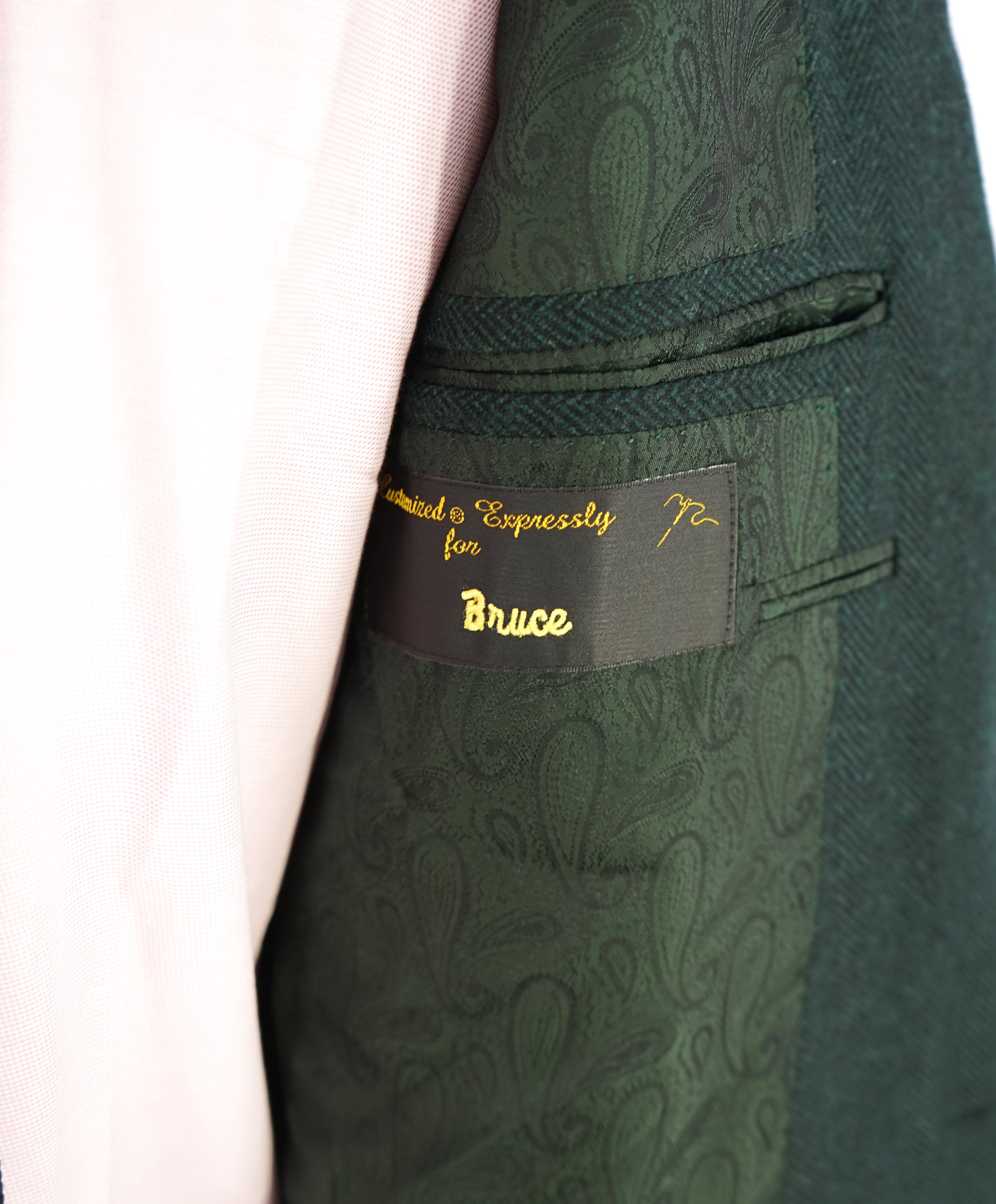 HICKEY FREEMAN -CARLO BARBERA PURE CASHMERE Green Herringbone Suit- 46S