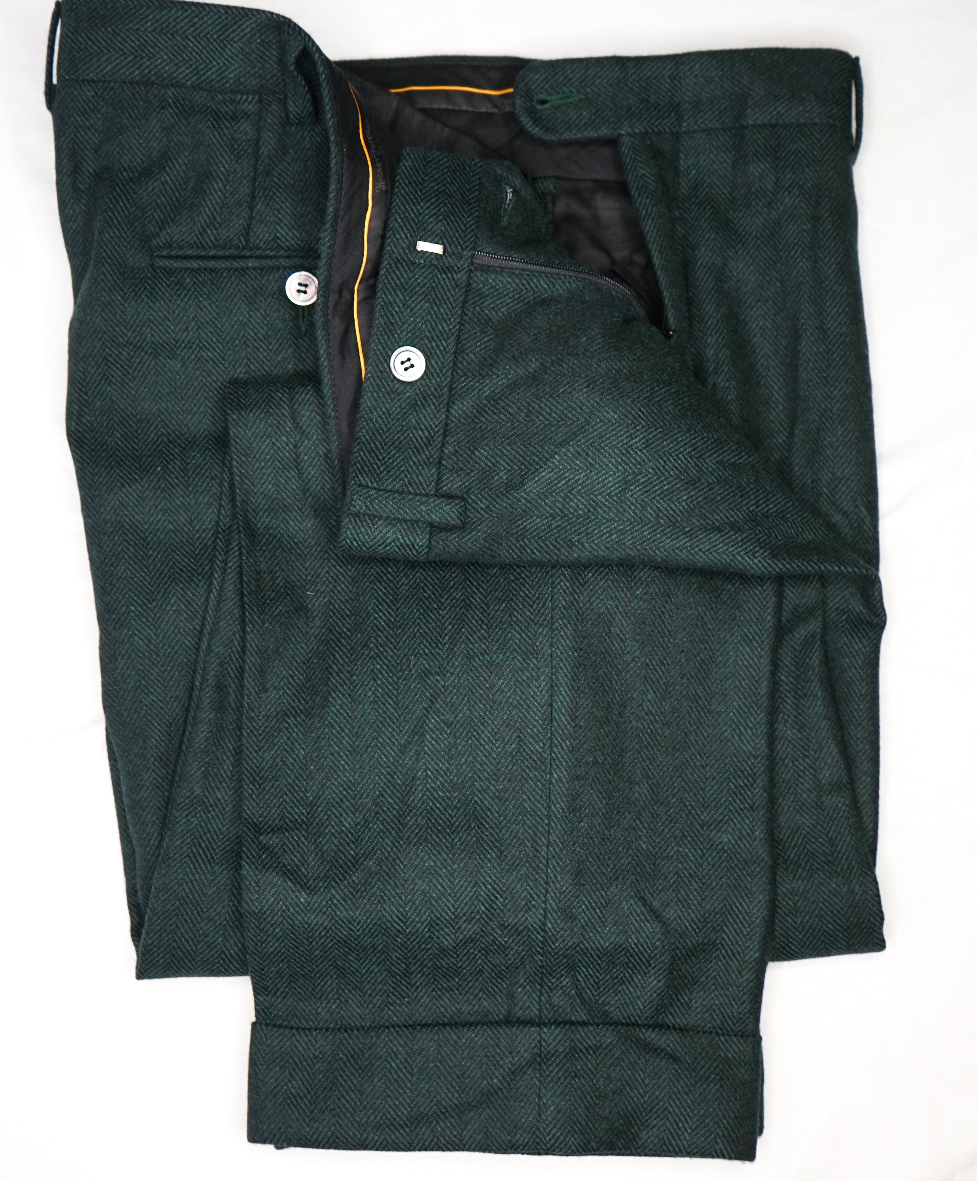 HICKEY FREEMAN -CARLO BARBERA PURE CASHMERE Green Herringbone Suit- 46S