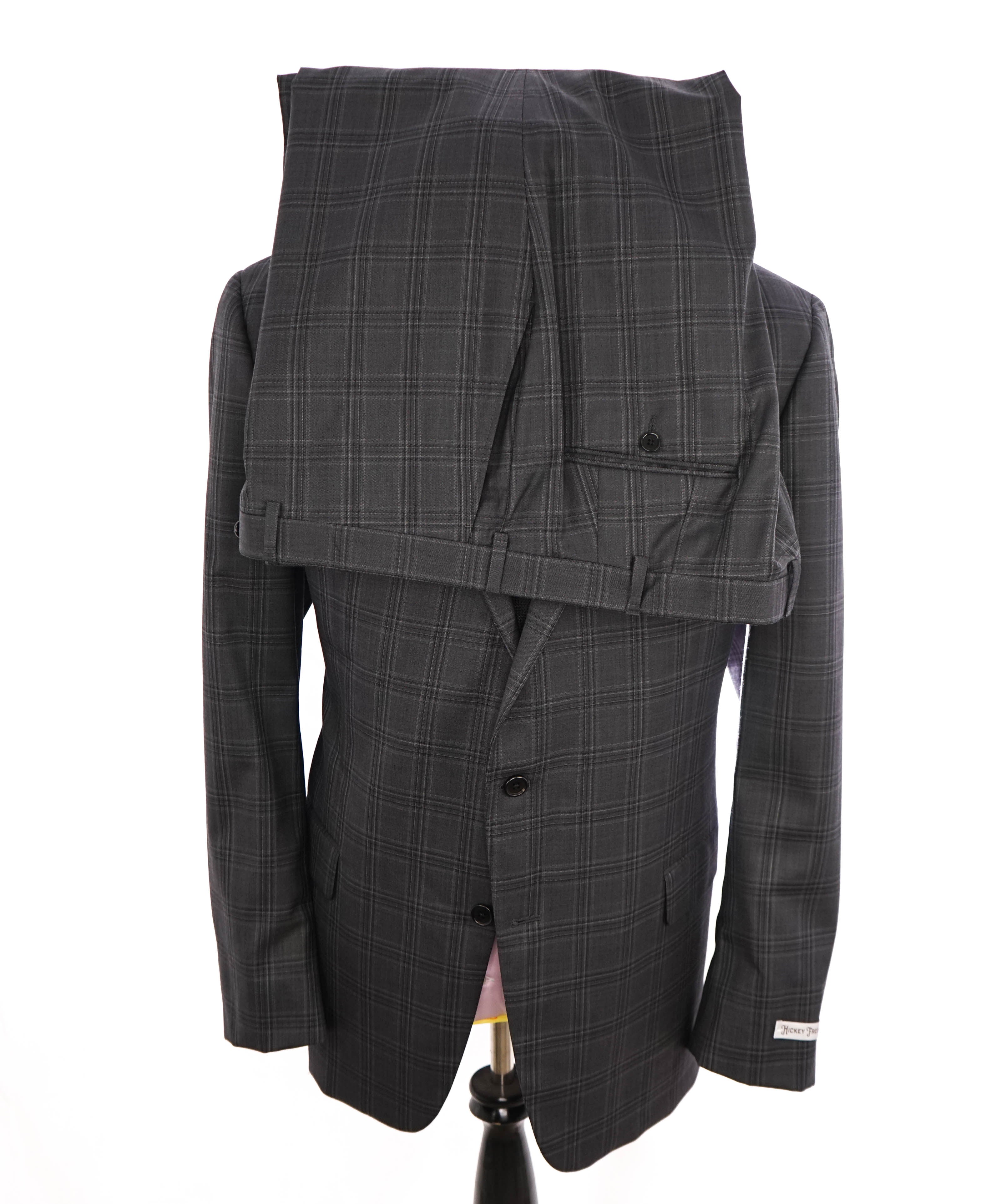 HICKEY FREEMAN - Solid Gray Plaid Check "Milburn ii" Notch Lapel Suit - 48L