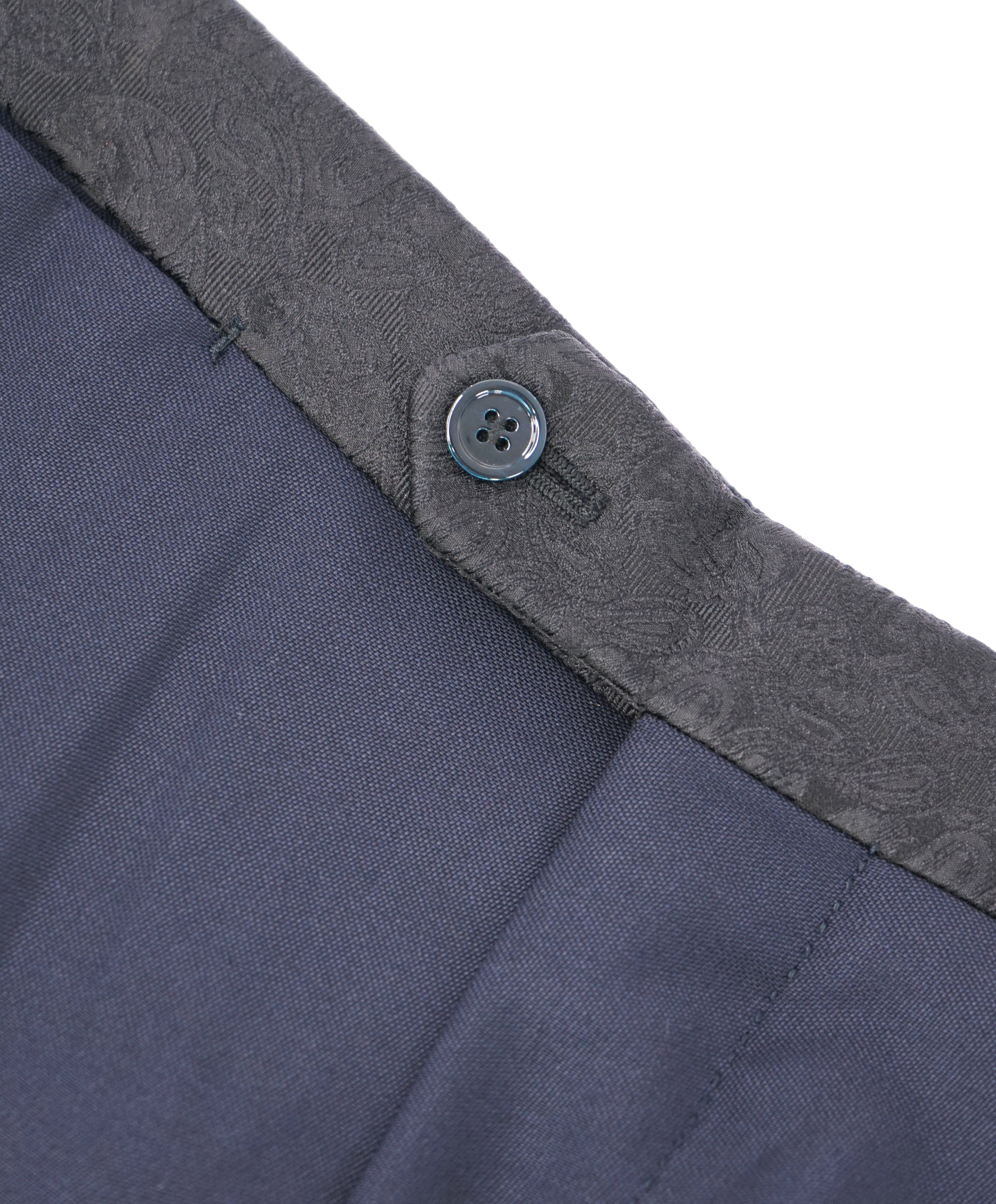 ISAIA - Wool/Mohair "Barathea Gregorio" Paisley Blue Tux Dress Pants Flat Front- 33W