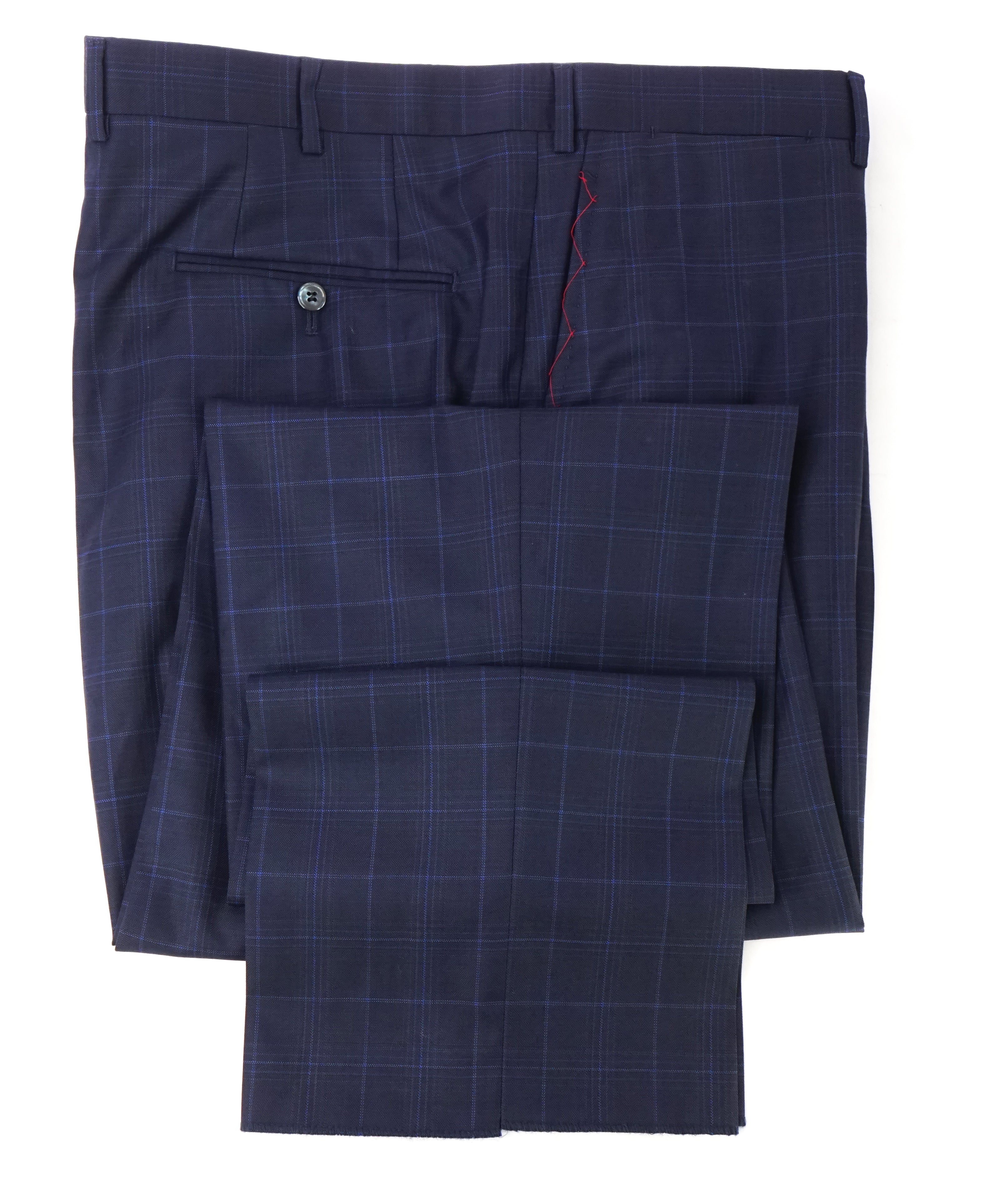 ISAIA - 160's Aquaspider Nuova Base "S" Blue Plaid Dress Pants Flat Front- 42W