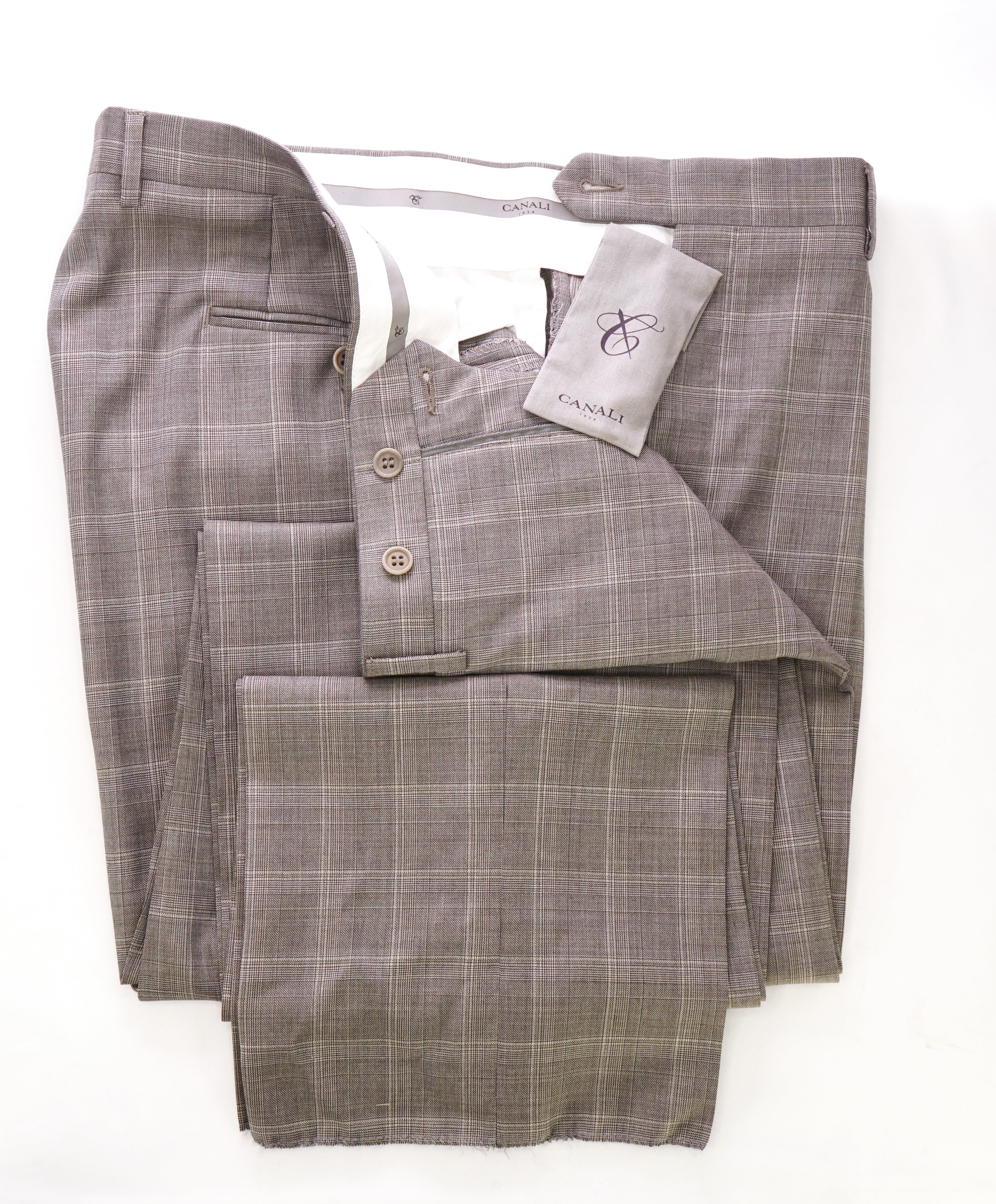 CANALI - Brown Bold Check Plaid Wool Flat Front Dress Pants - 38W