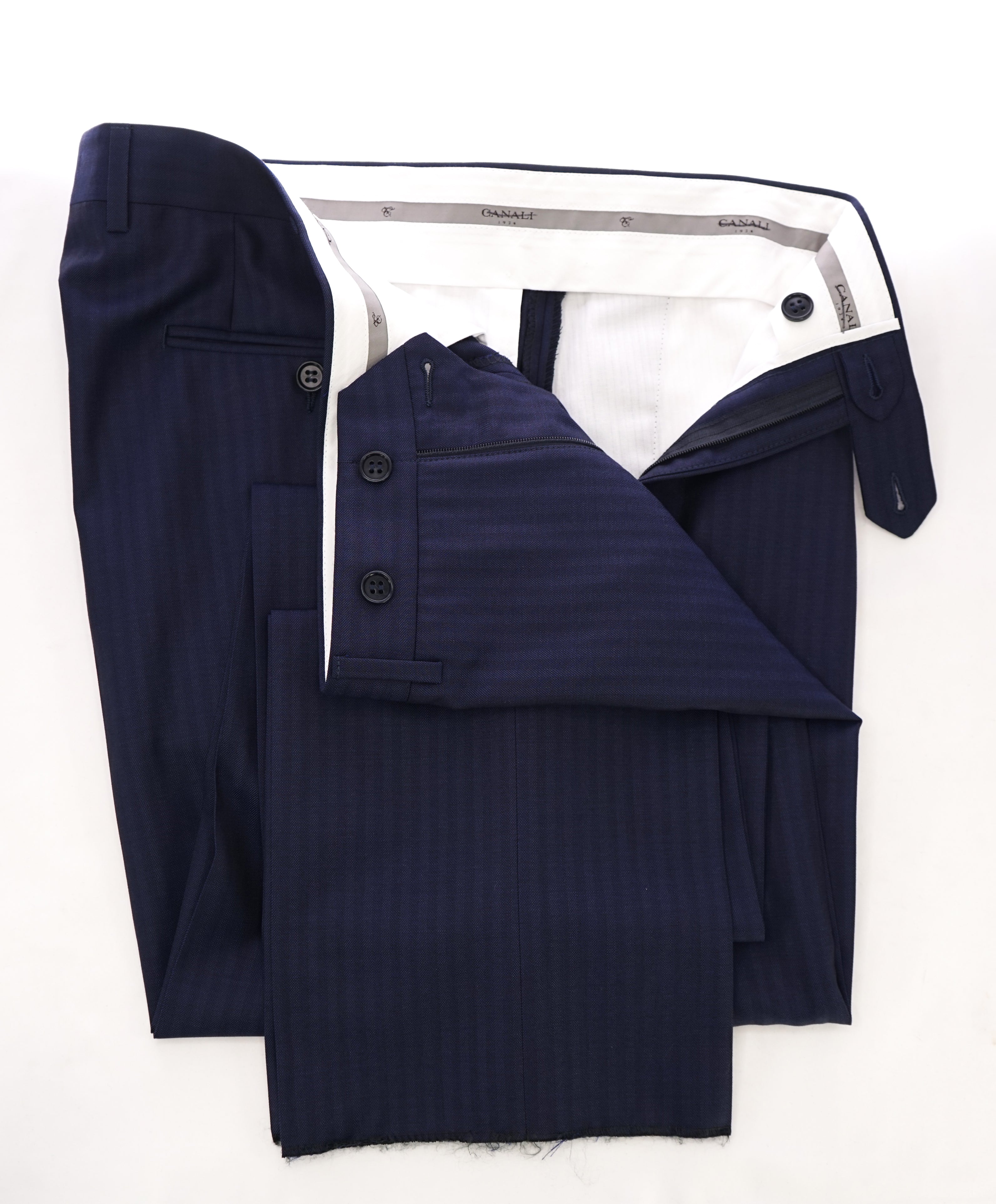 CANALI - Royal Blue Herringbone Flat Front Dress Pants - 37W