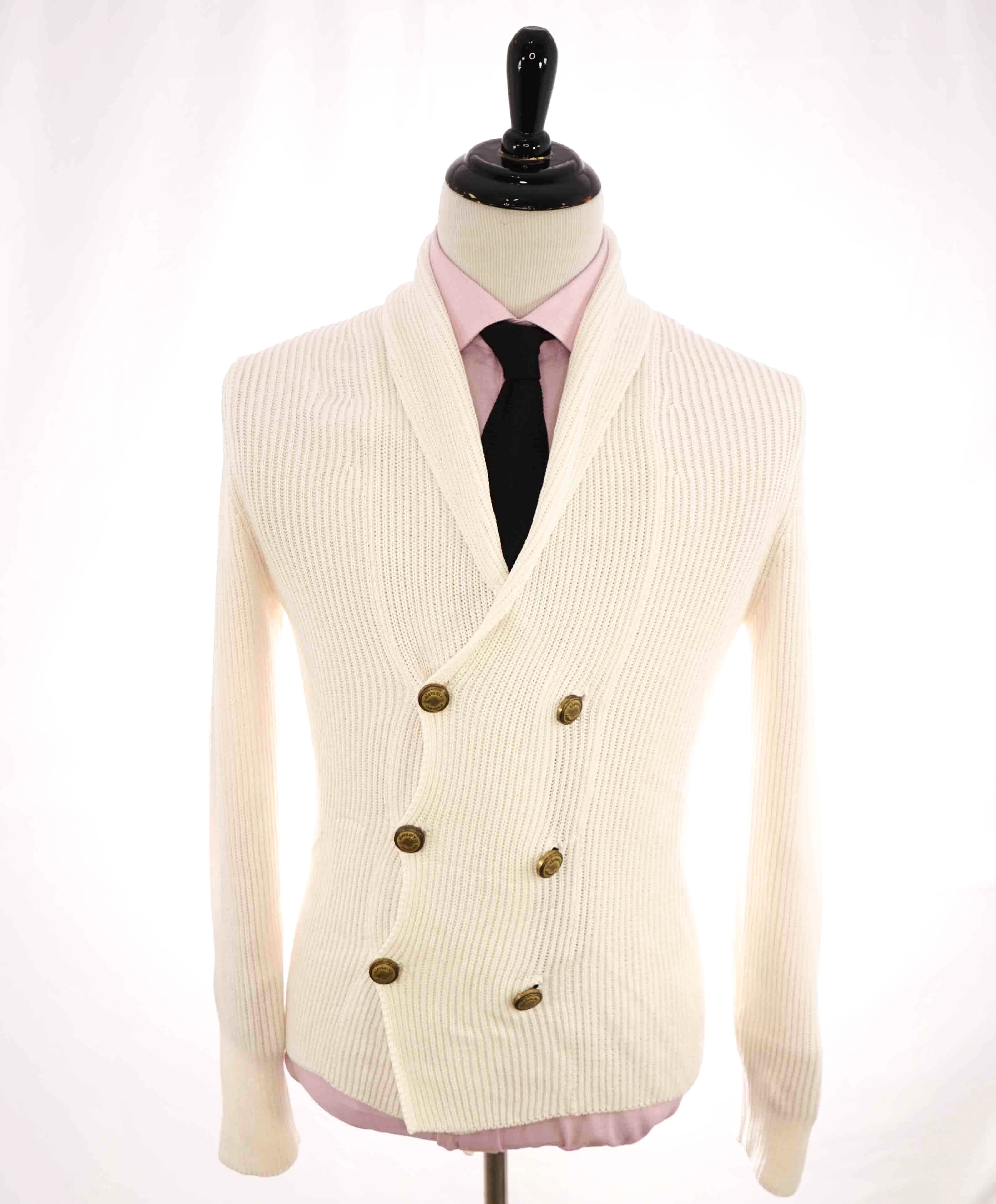 $795 ELEVENTY - Double Breasted White Knit  Sweater Jacket Blazer - Medium