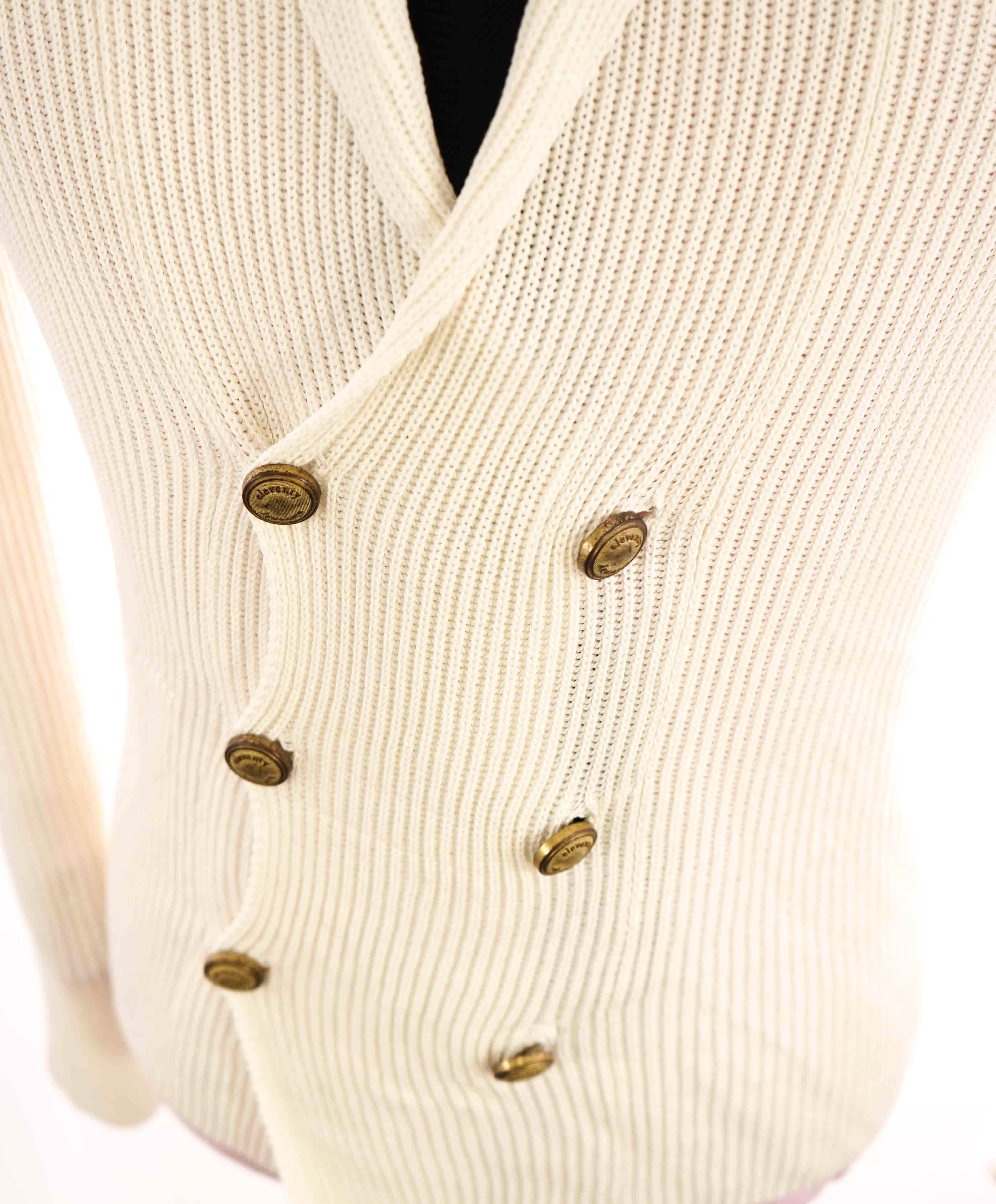 $795 ELEVENTY - Double Breasted White Knit  Sweater Jacket Blazer - Medium