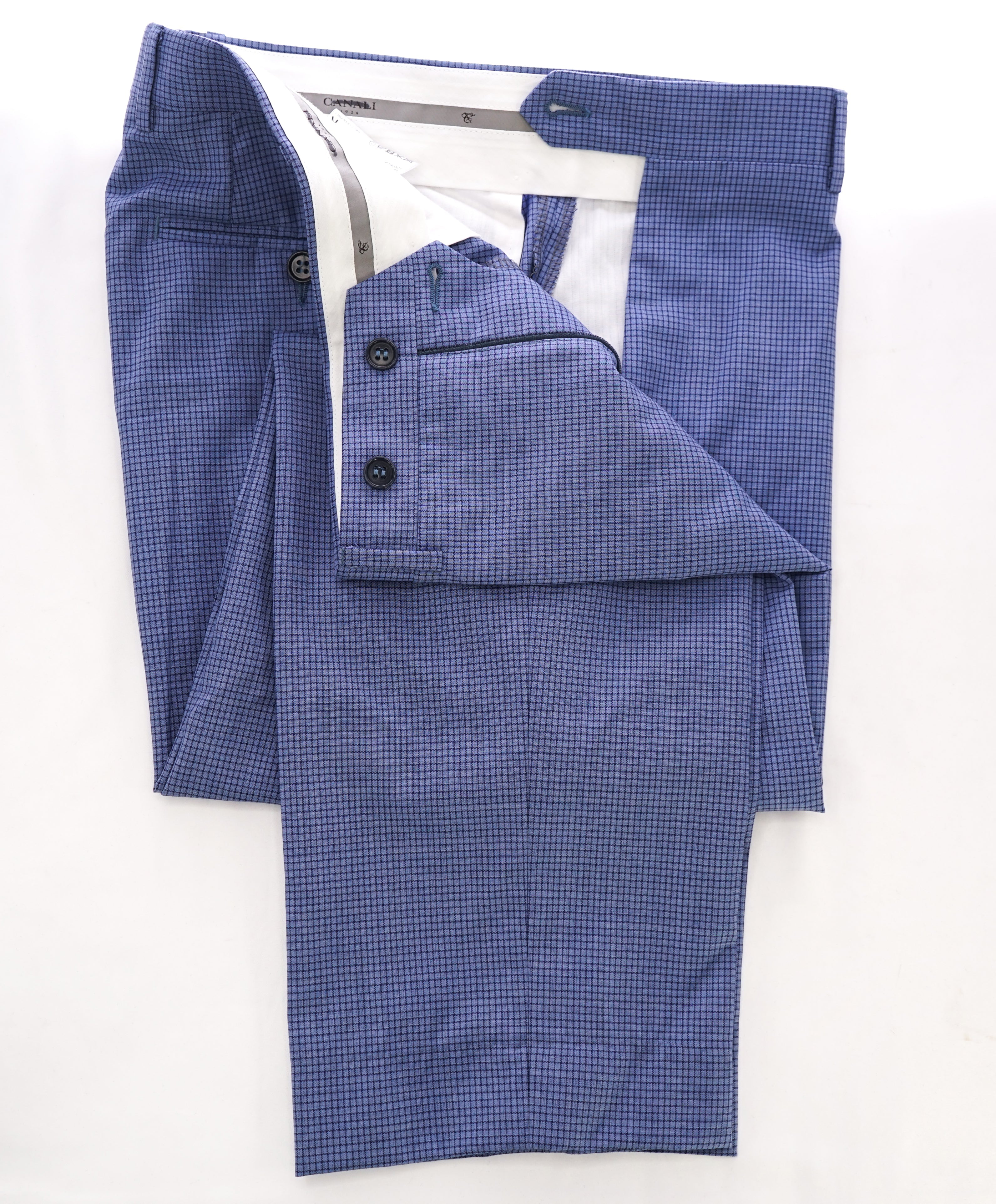 CANALI - Light Blue Summer Check Plaid Wool Flat Front Dress Pants - 33W