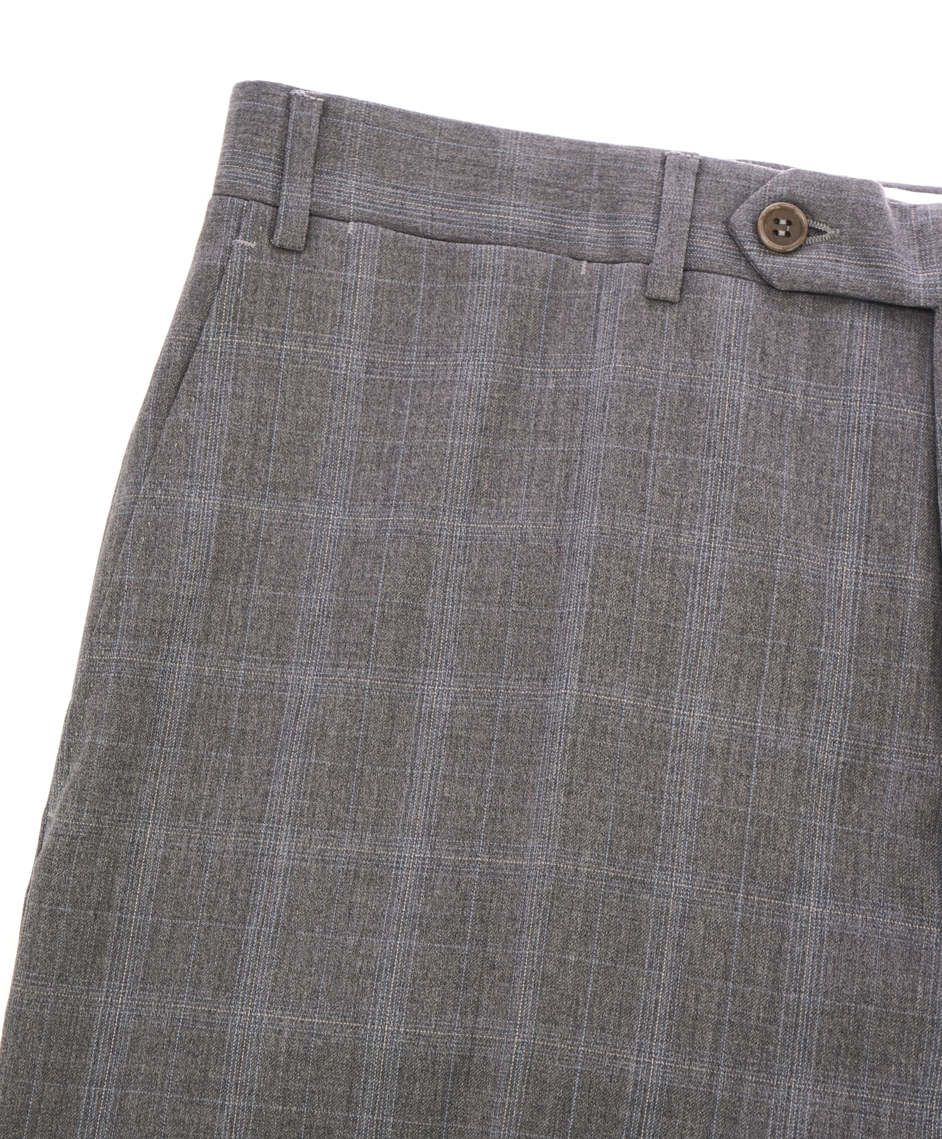 CANALI - Gray & Aqua Blue Plaid Check Flat Front Dress Pants - 36W