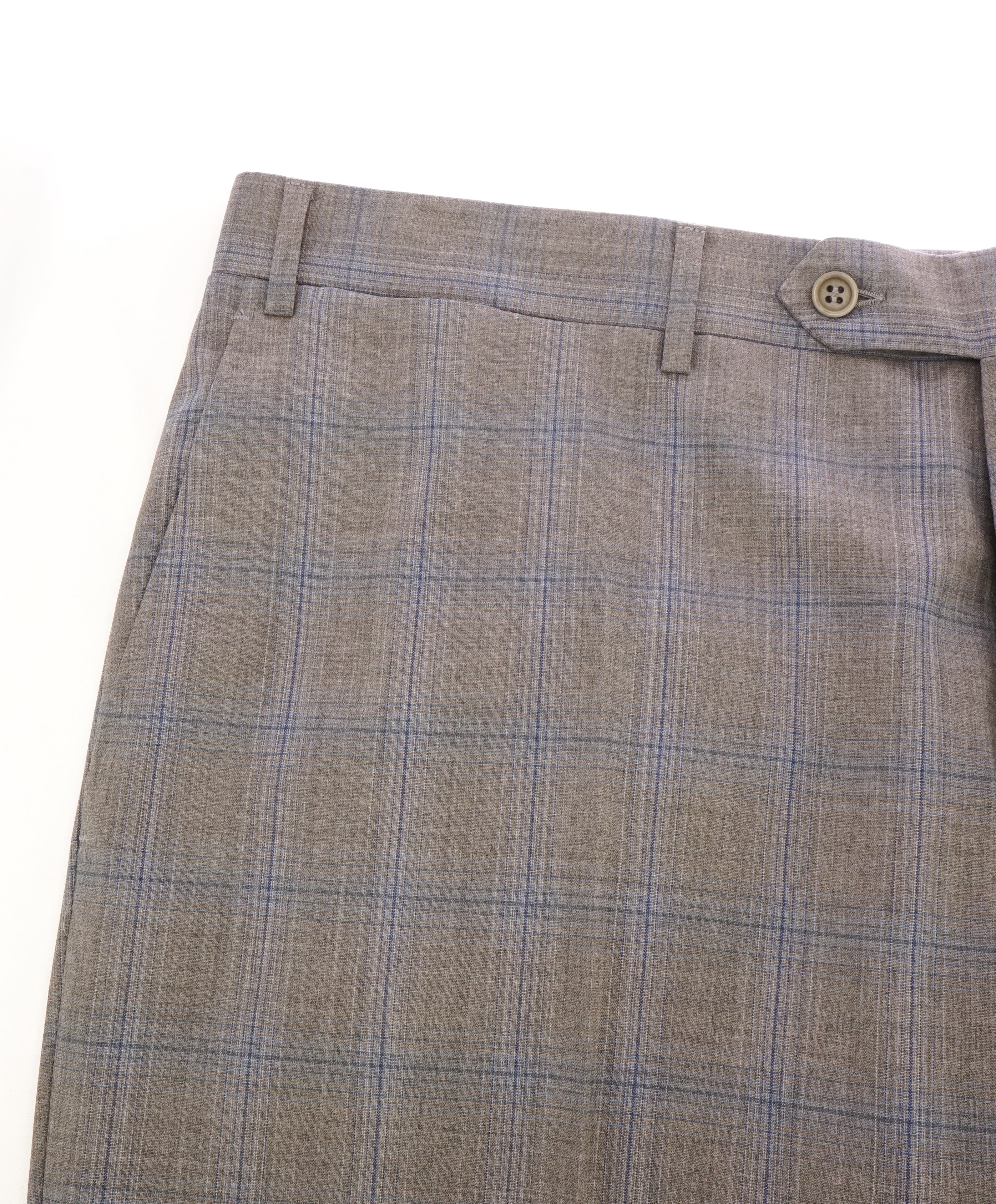 CANALI - Camel & Aqua Blue Plaid Check Flat Front Dress Pants - 38W