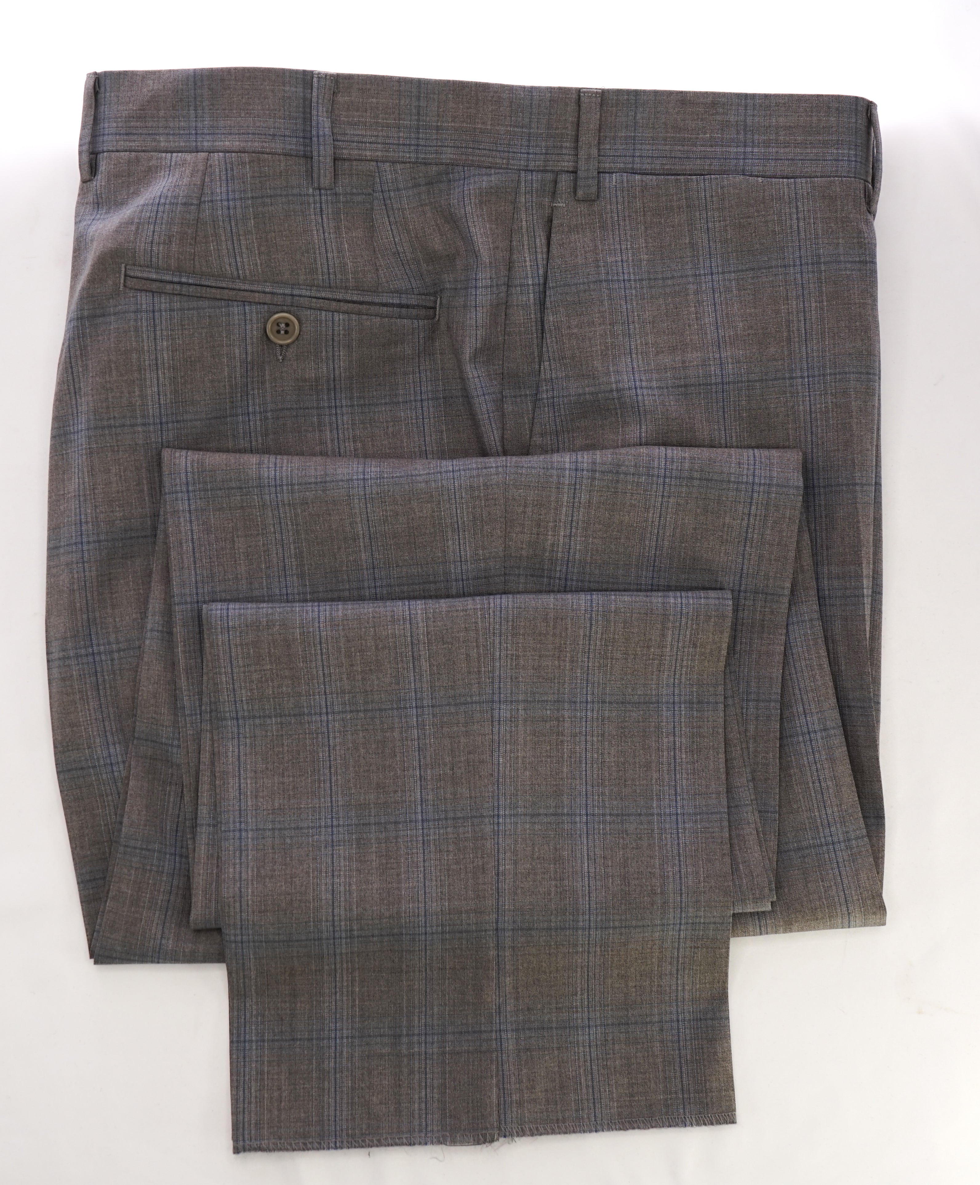 CANALI - Camel & Aqua Blue Plaid Check Flat Front Dress Pants - 38W