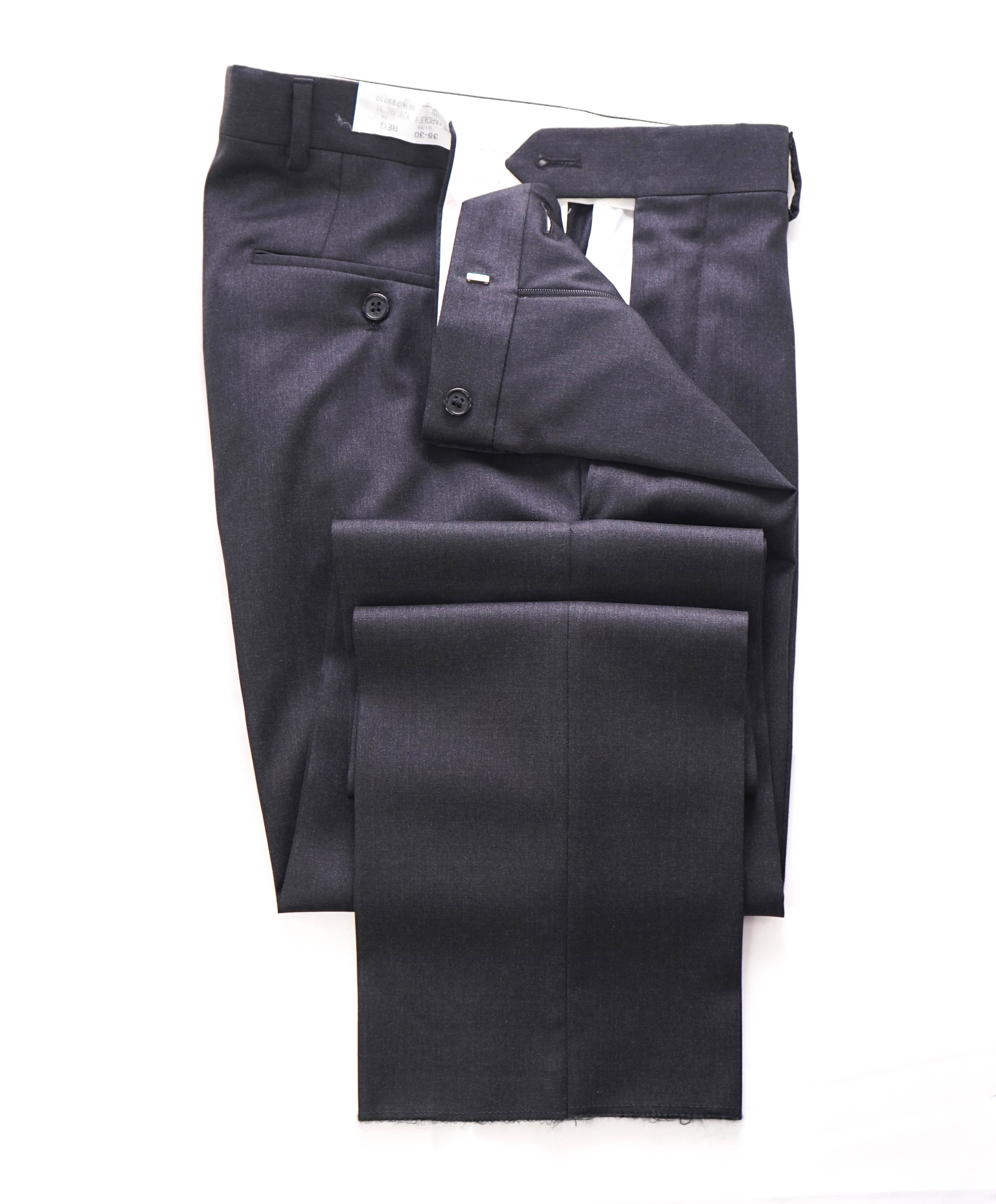 SAMUELSOHN - "Super 120's" Solid Charcoal Gray Solid Flat Front Pants - 30W