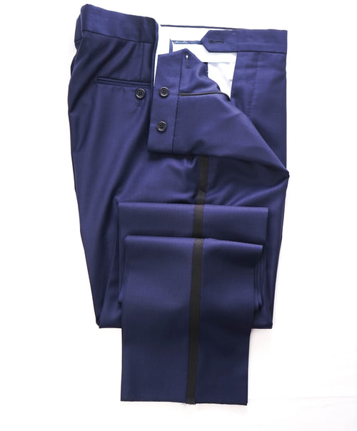 SAKS FIFTH AVE - Blue Wool MADE IN ITALY Flat Front Dress Tux Pants- 34W