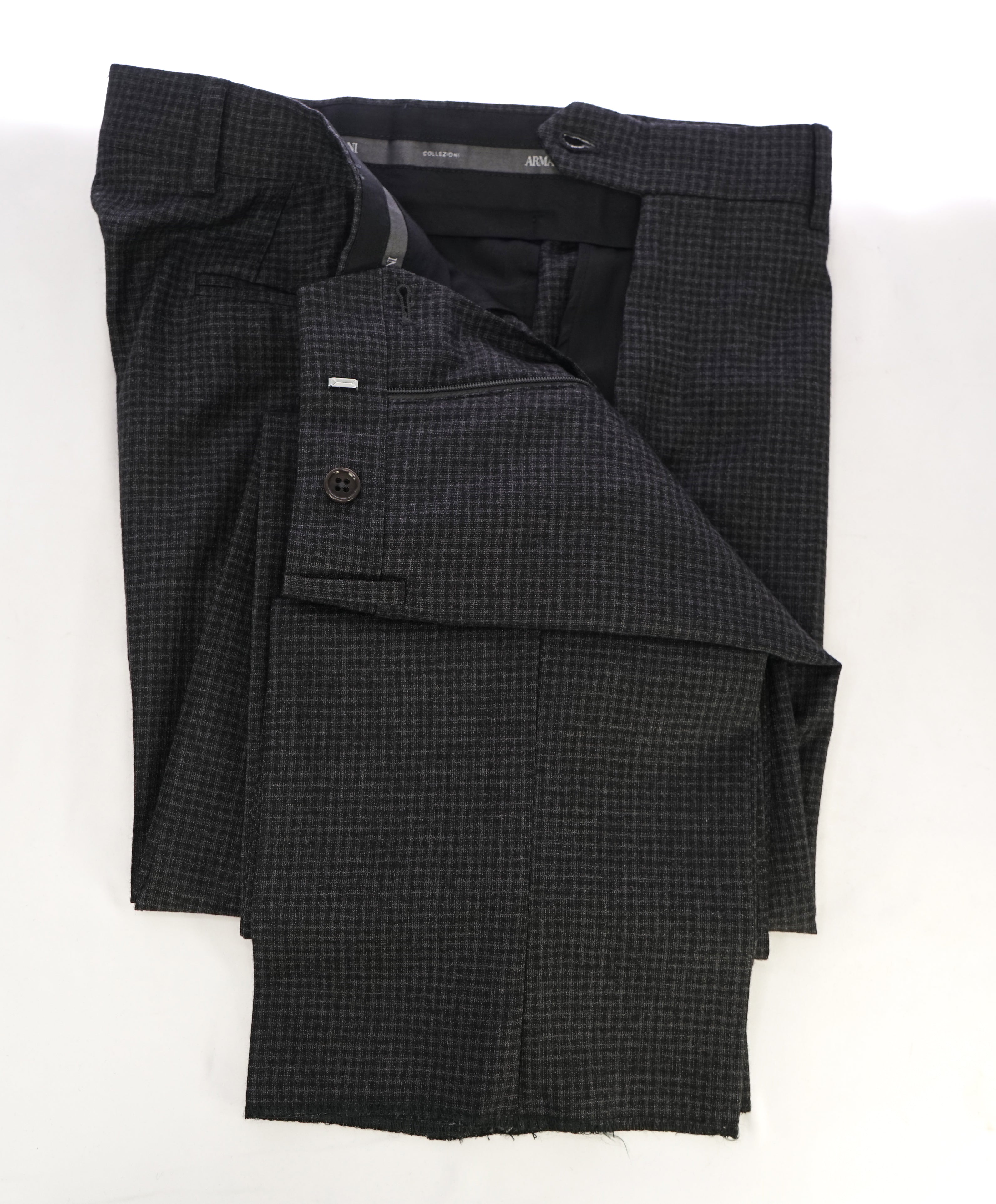 ARMANI COLLEZIONI - Tonal Gray Micro Check Plaid Flat Front Dress Pants - 32W