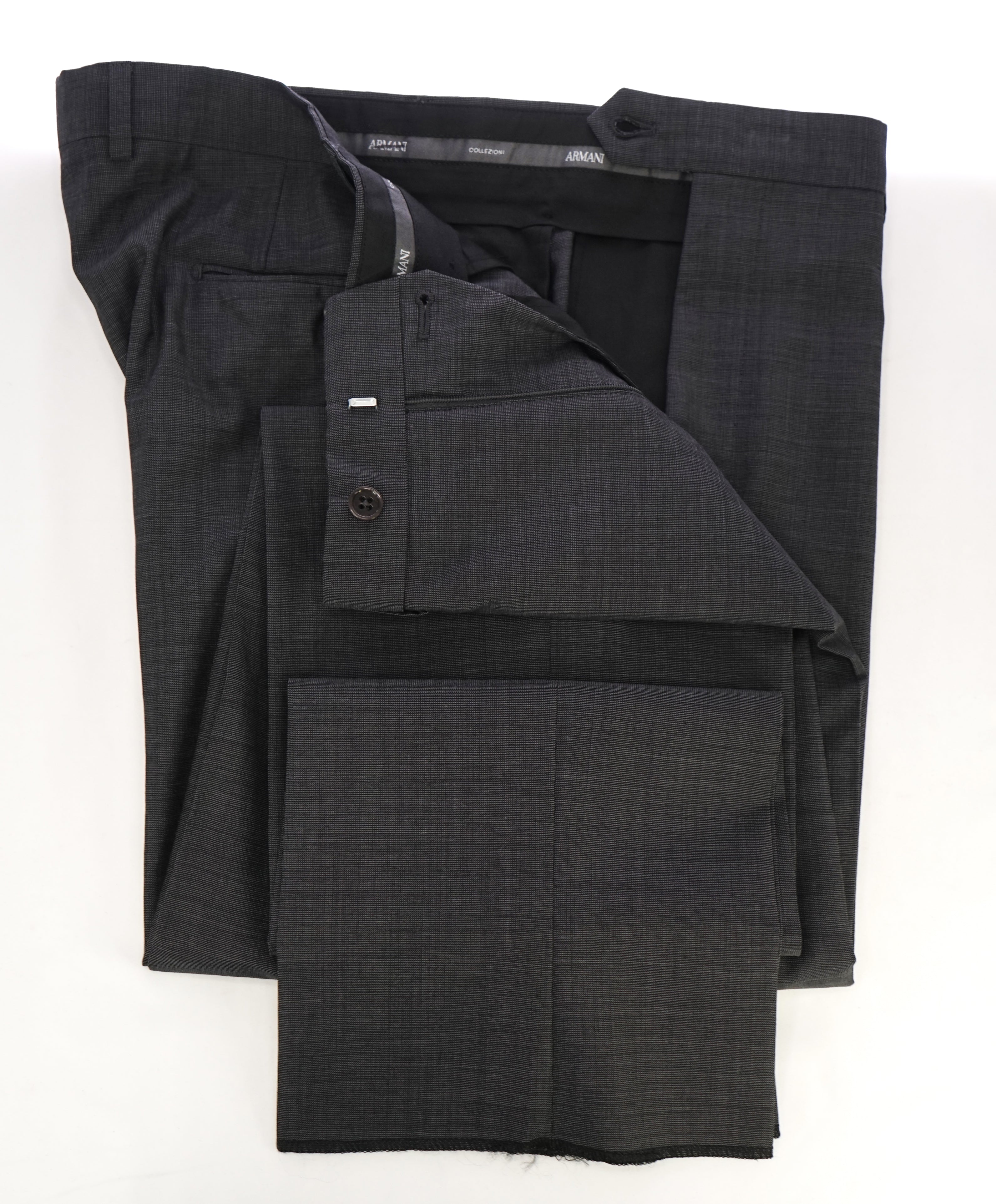 ARMANI COLLEZIONI - Gray Pindot Textured Flat Front Dress Pants - 37W