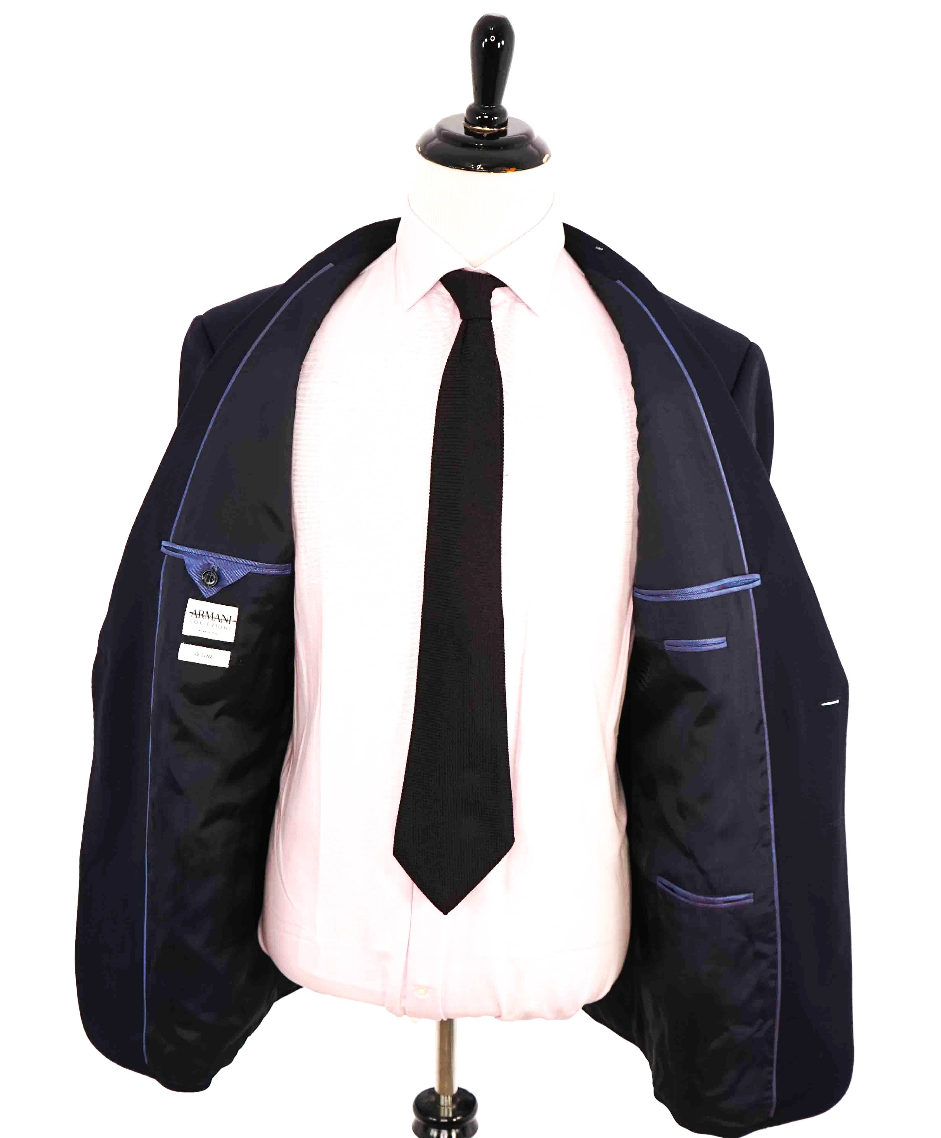 $1,495 ARMANI COLLEZIONI - "G Line"Navy Blue Textured Royal Weave Blazer- 46L