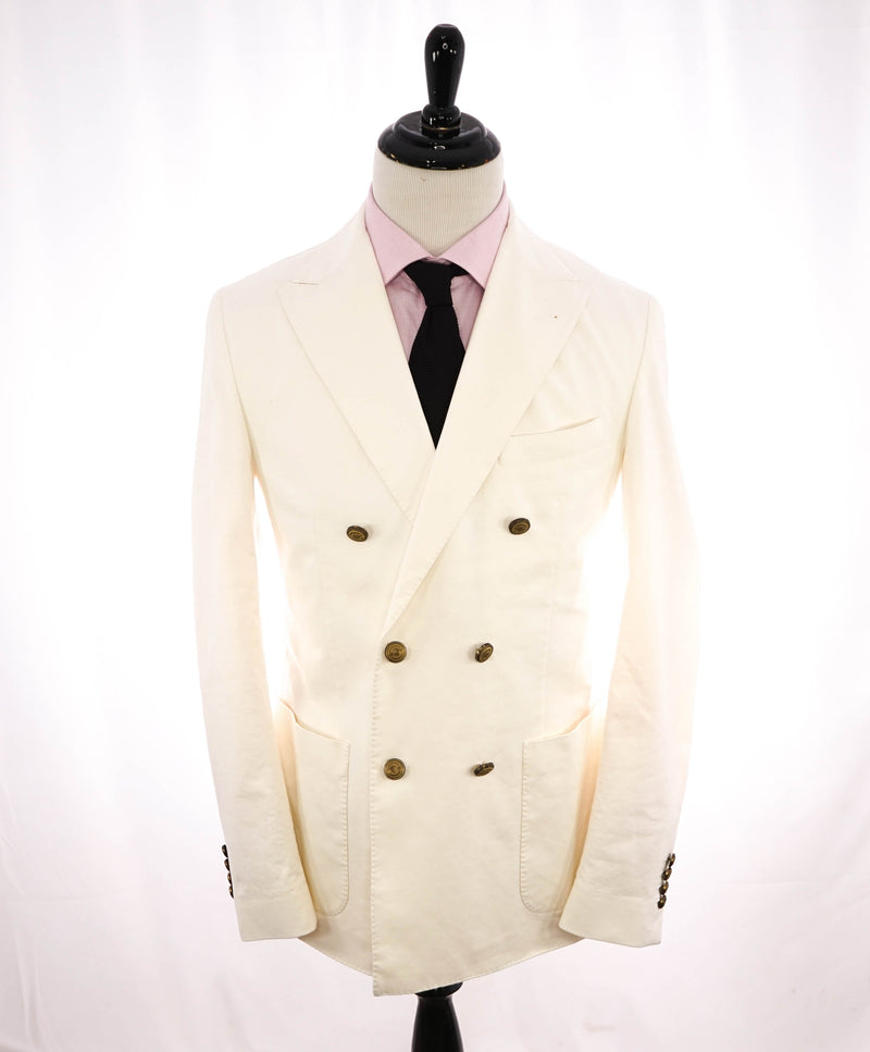 ELEVENTY - Double-Breasted Ivory COTTON / LINEN Gold Button Suit - 40R