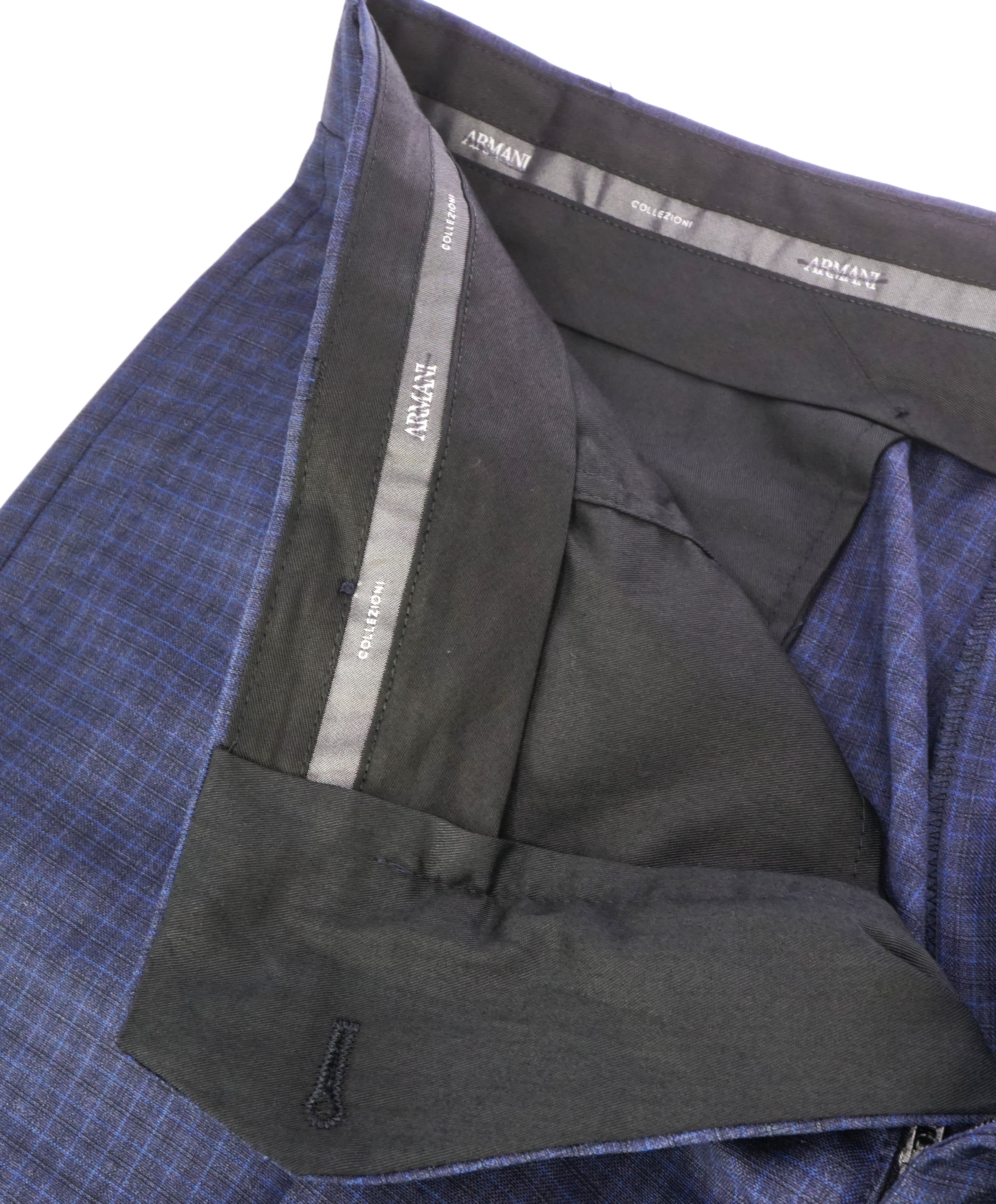 ARMANI COLLEZIONI - Blue Bold Micro Check Plaid Flat Front Dress Pants- 36W