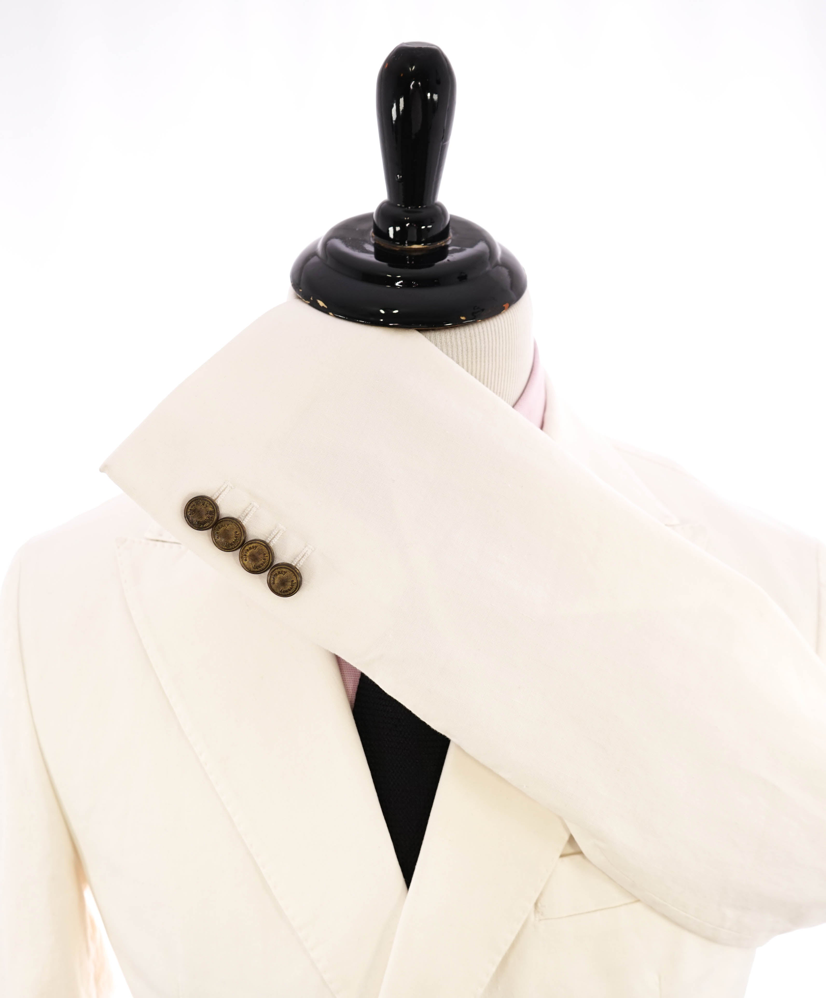 ELEVENTY - Double-Breasted Ivory COTTON / LINEN Gold Button Suit - 40R