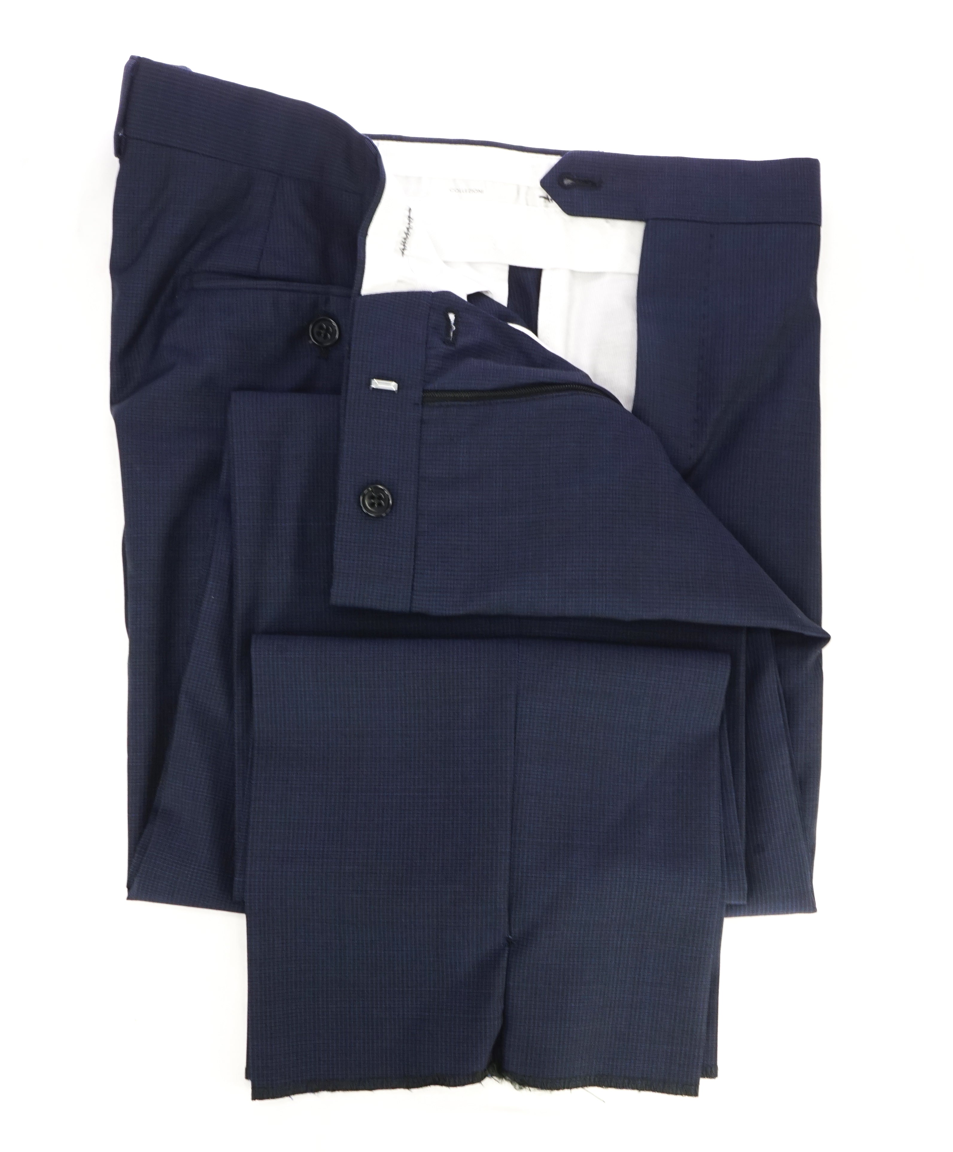 ARMANI COLLEZIONI - Tonal Micro Check Blue Flat Front Dress Pants -  38W