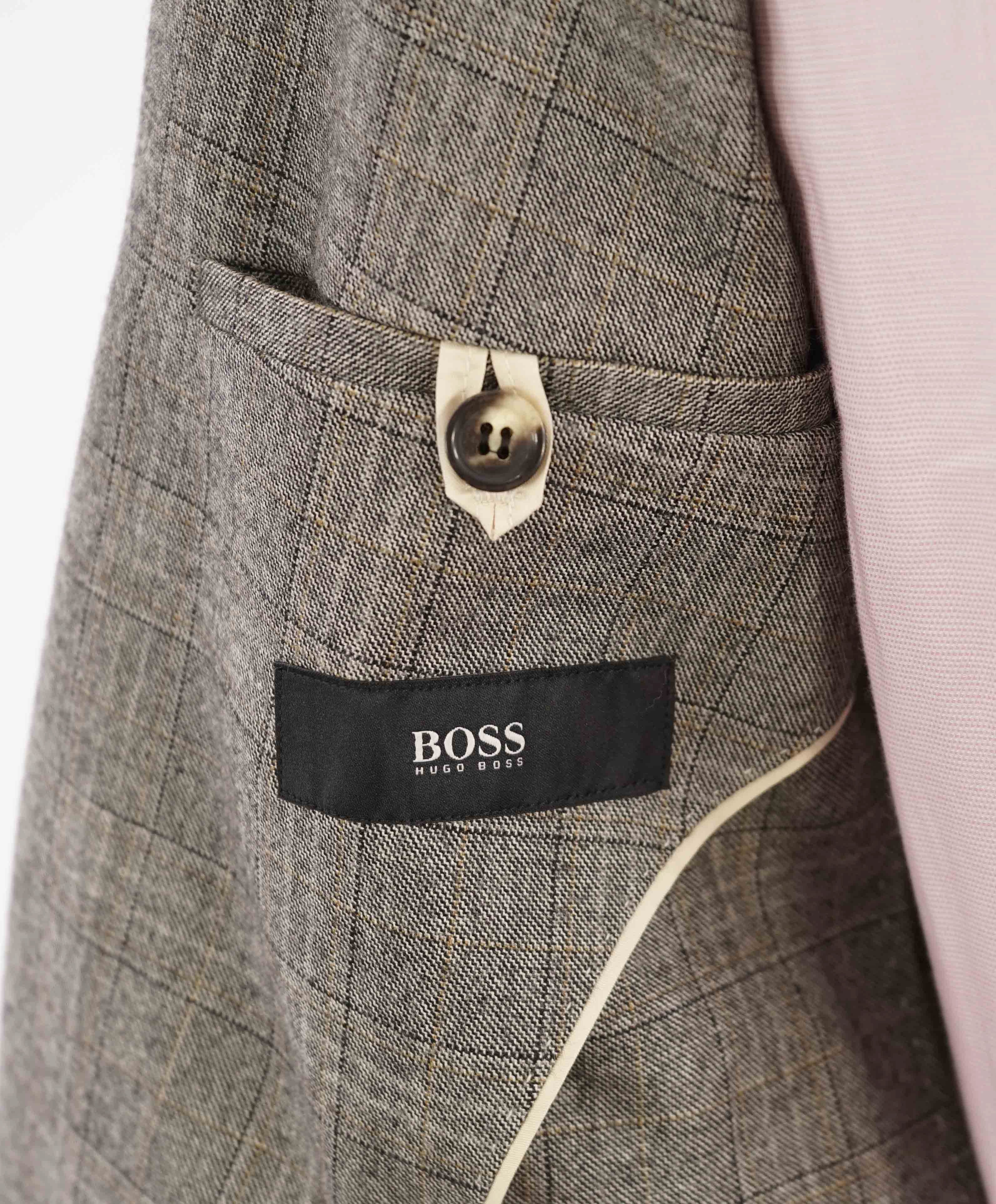 $1,295 HUGO BOSS - Camel / Gray WOOL Light Flannel Notch Lapel Suit - 40L