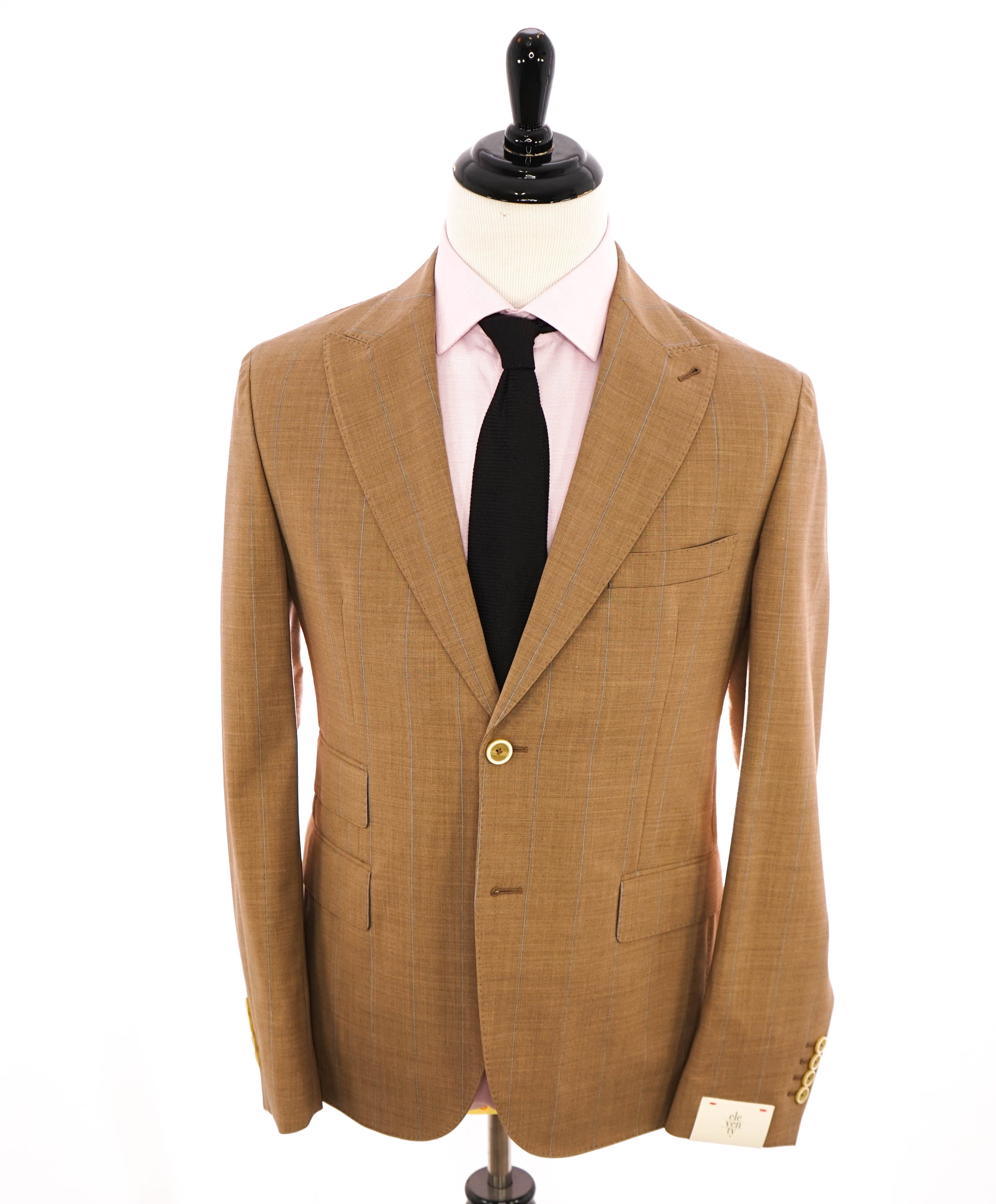 ELEVENTY - Peak Lapel Brown & Baby Blue Stripe Semi-Lined Suit - 42 US (52EU)