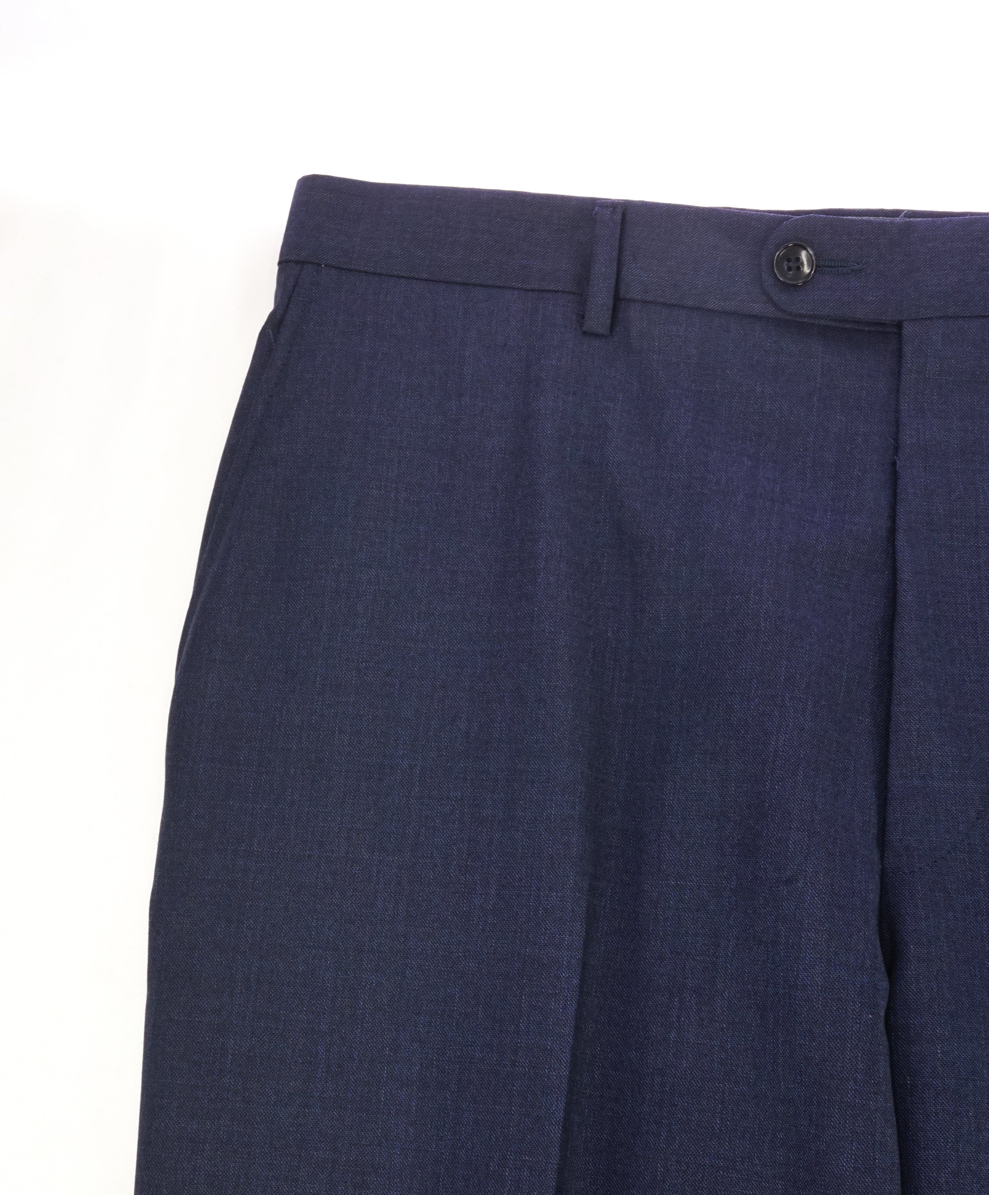 HICKEY FREEMAN - Deep Blue Textured Wool Flat Front Dress Pants - 34W