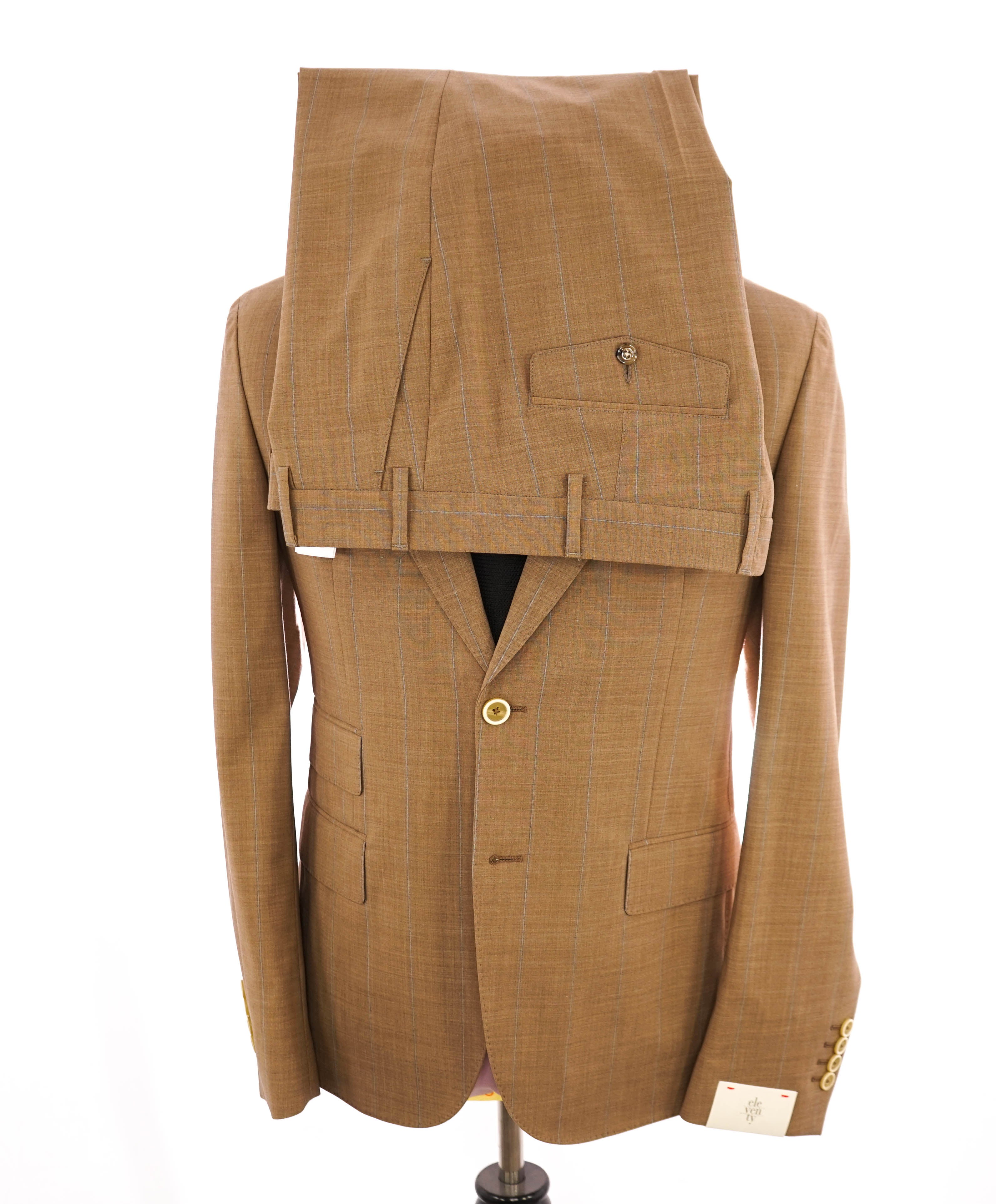 ELEVENTY - Peak Lapel Brown & Baby Blue Stripe Semi-Lined Suit - 42 US (52EU)