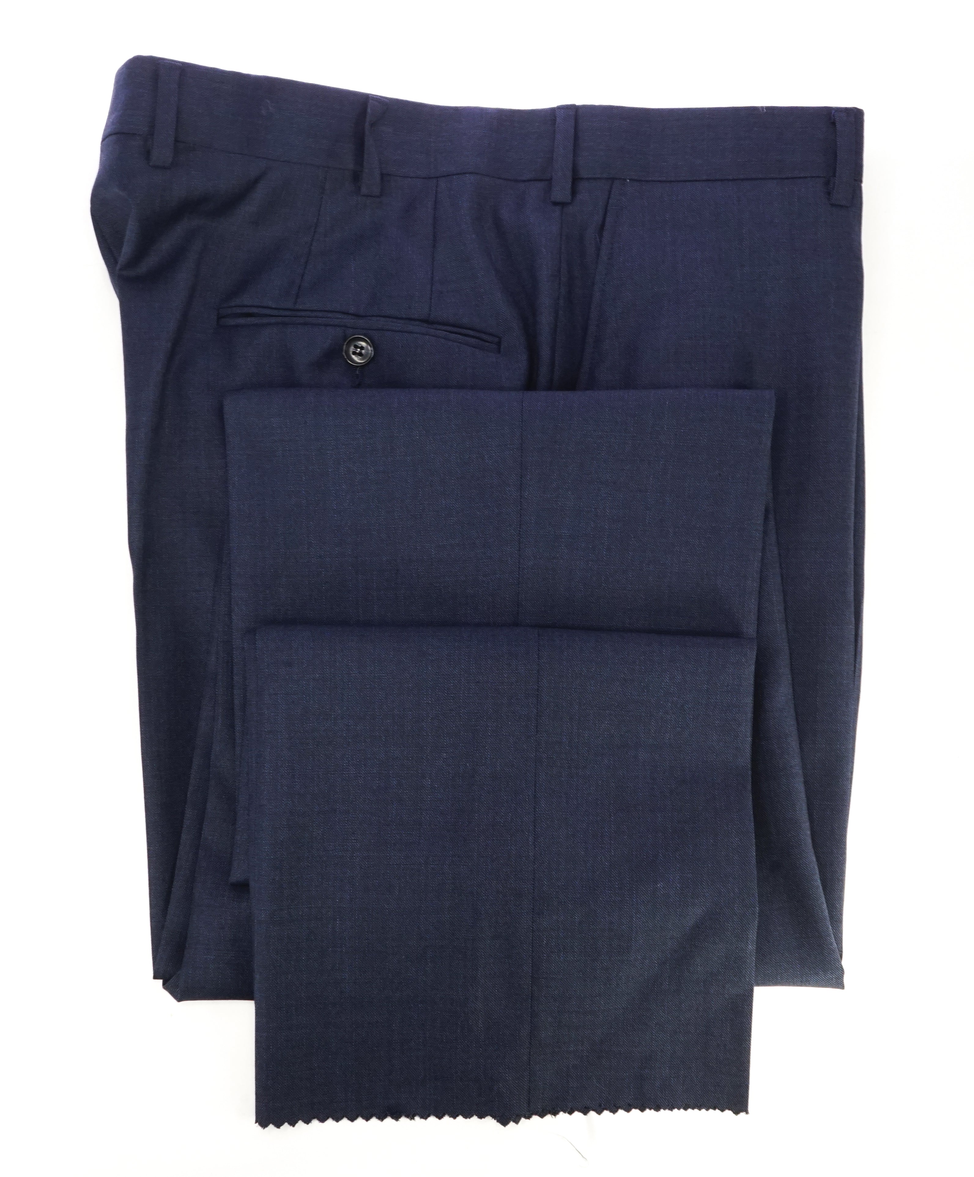 HICKEY FREEMAN - Deep Blue Textured Wool Flat Front Dress Pants - 38W