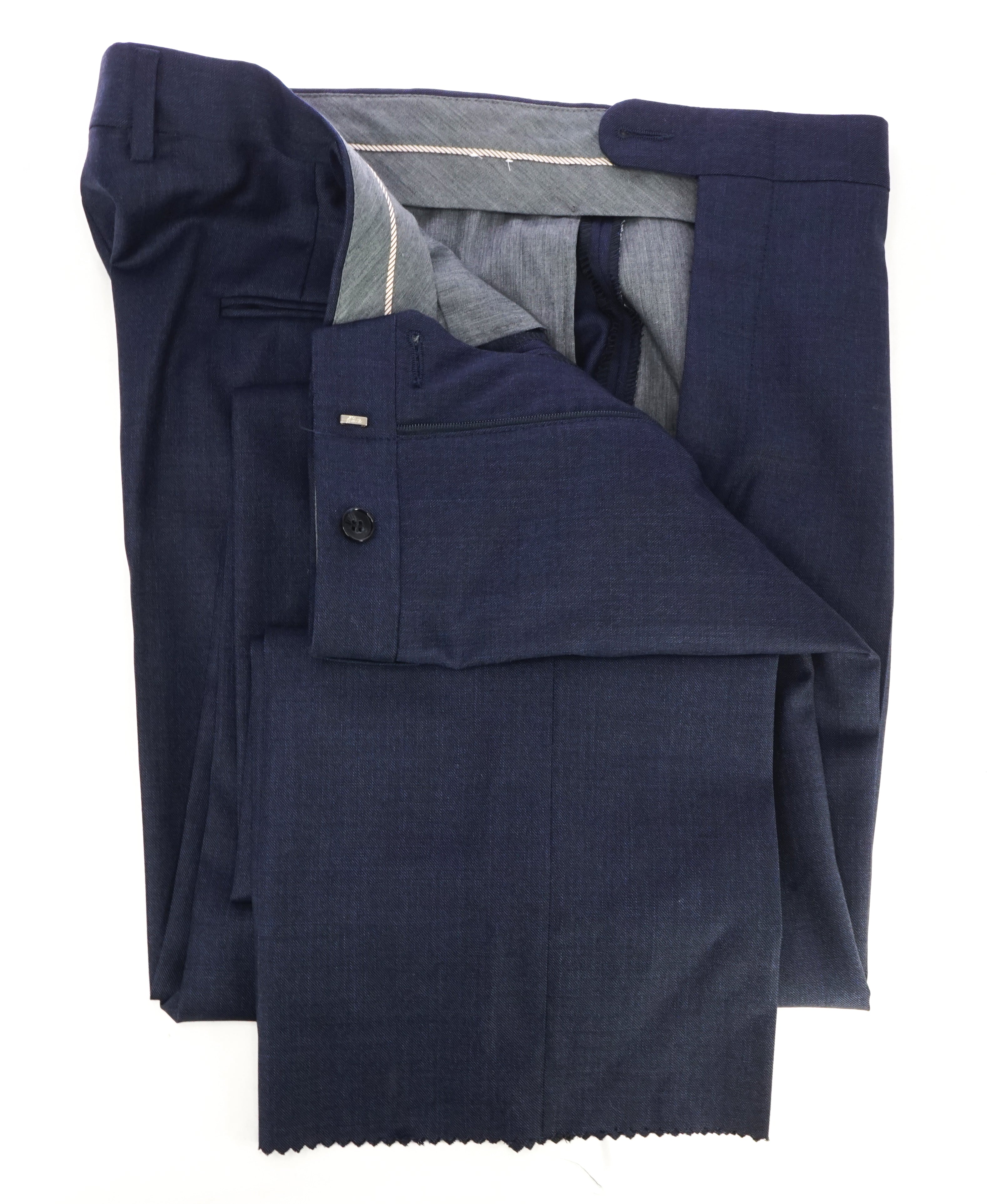 HICKEY FREEMAN - Deep Blue Textured Wool Flat Front Dress Pants - 38W