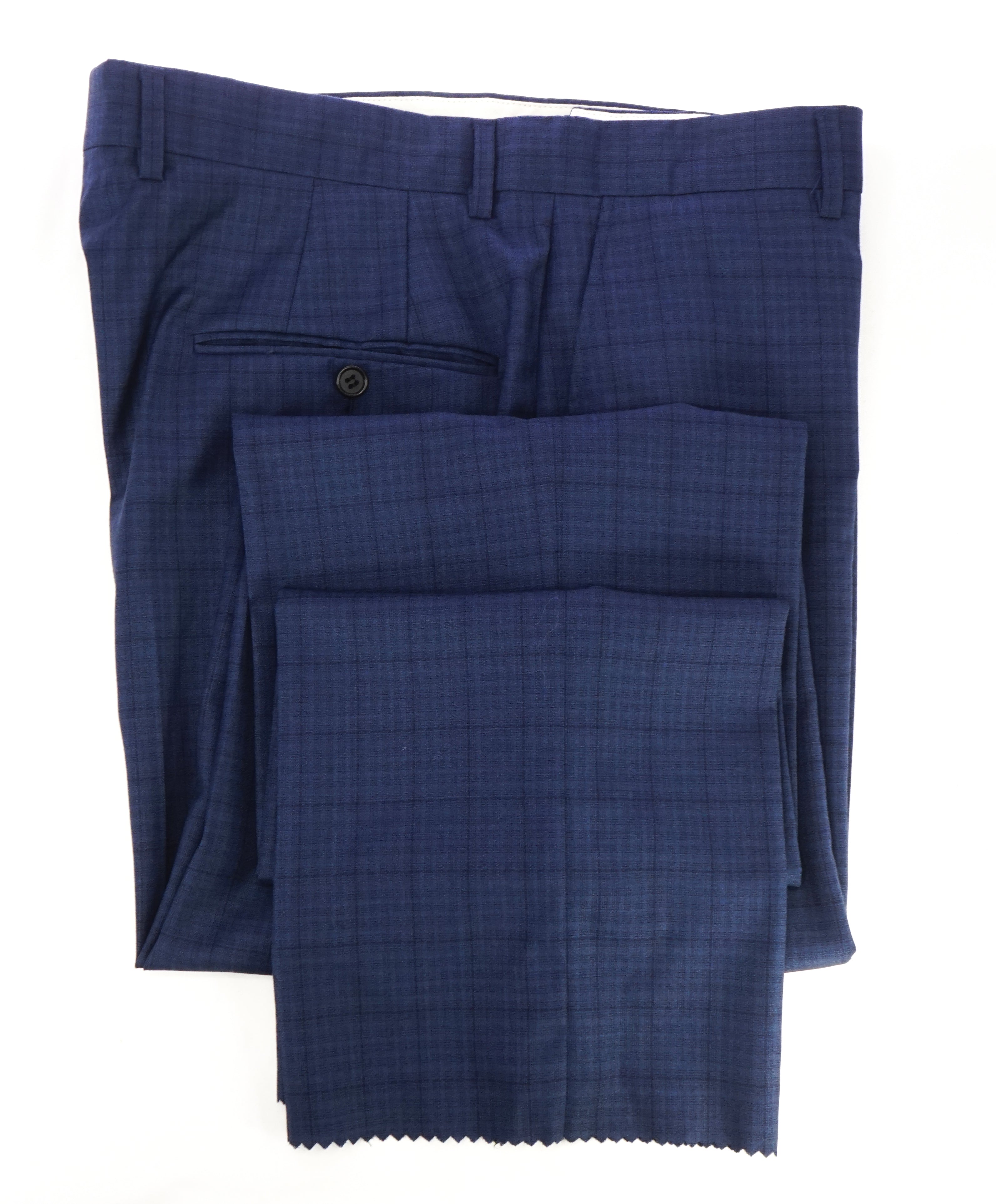 HICKEY FREEMAN - Blue Bold Plaid Check Wool Flat Front Dress Pants - 36W