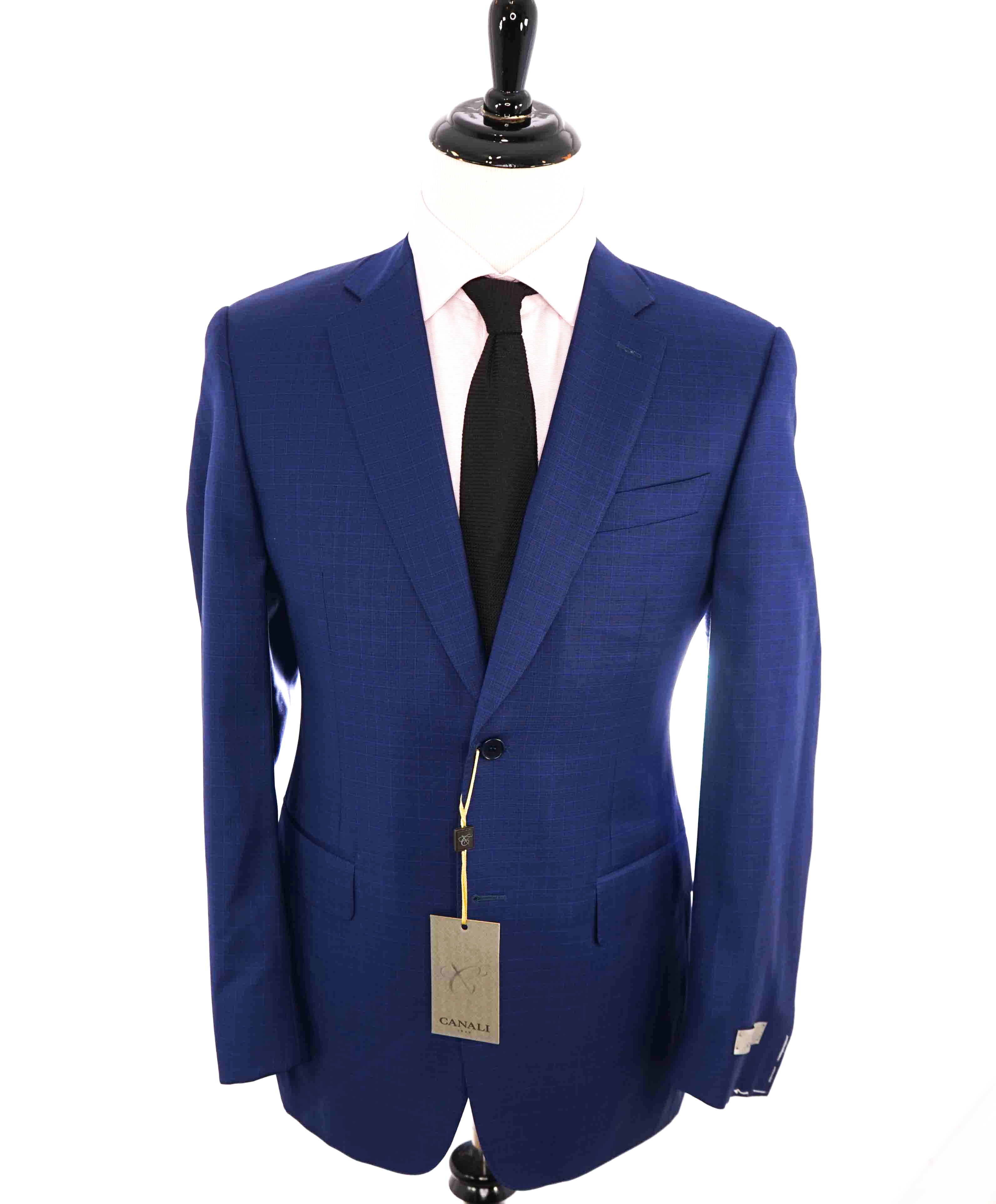 $1,895 CANALI - Royal Blue Abstract Check Textured Blazer - 42R