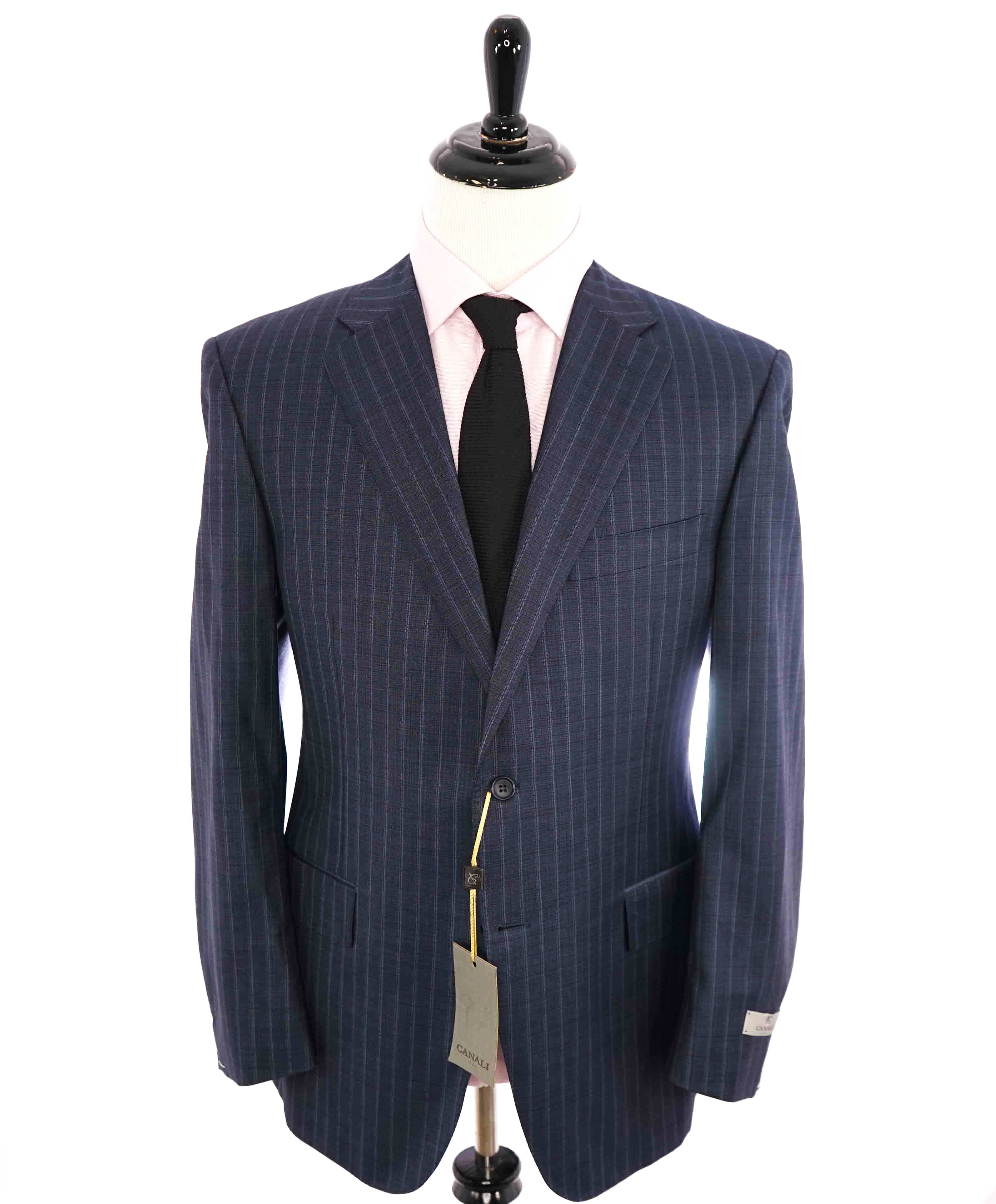 $1,895 CANALI - Steel Blue Textured Rope Stripe Blazer - 44R