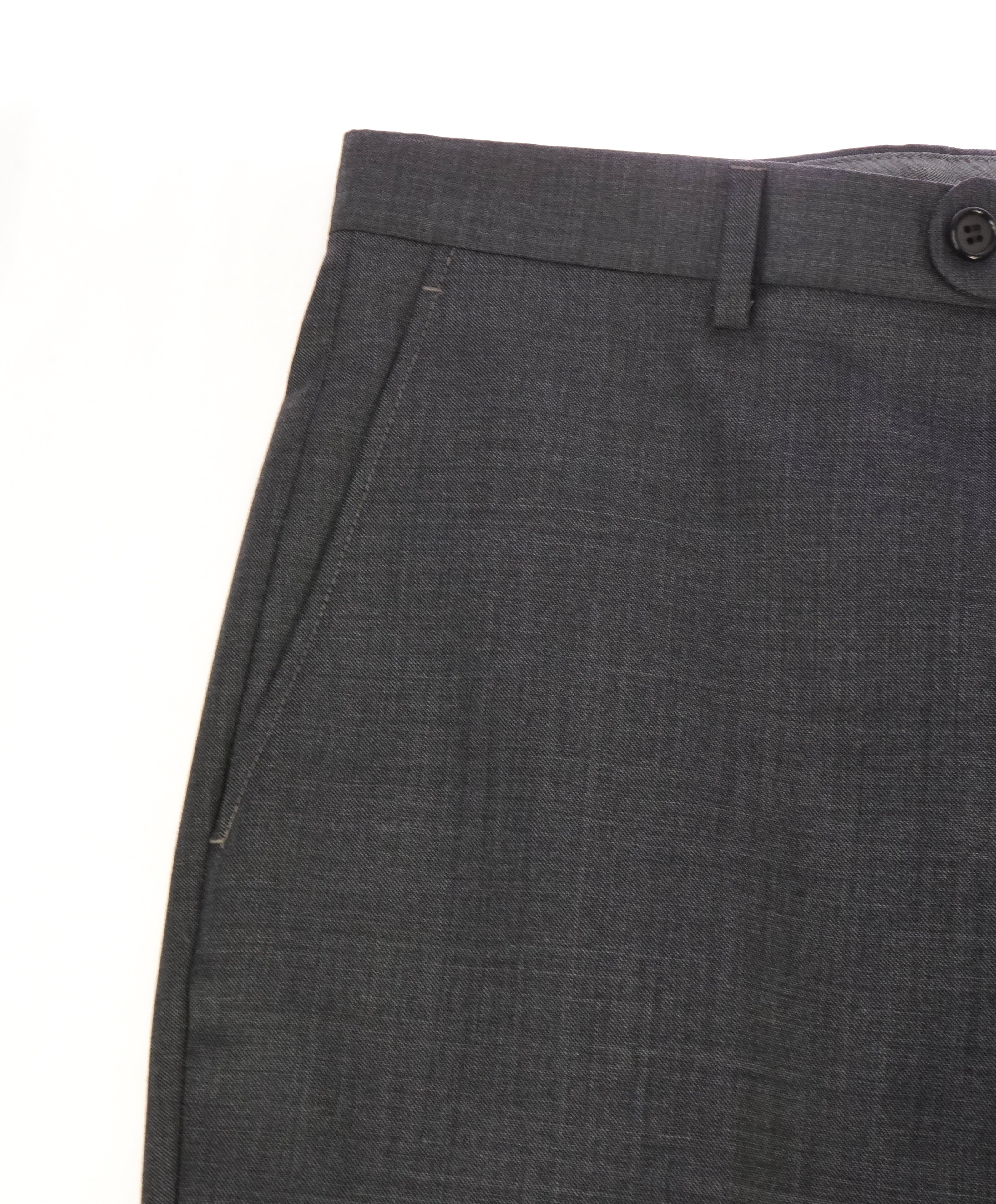 HICKEY FREEMAN - Charcoal Gray Textured Wool Flat Front Dress Pants - 34W